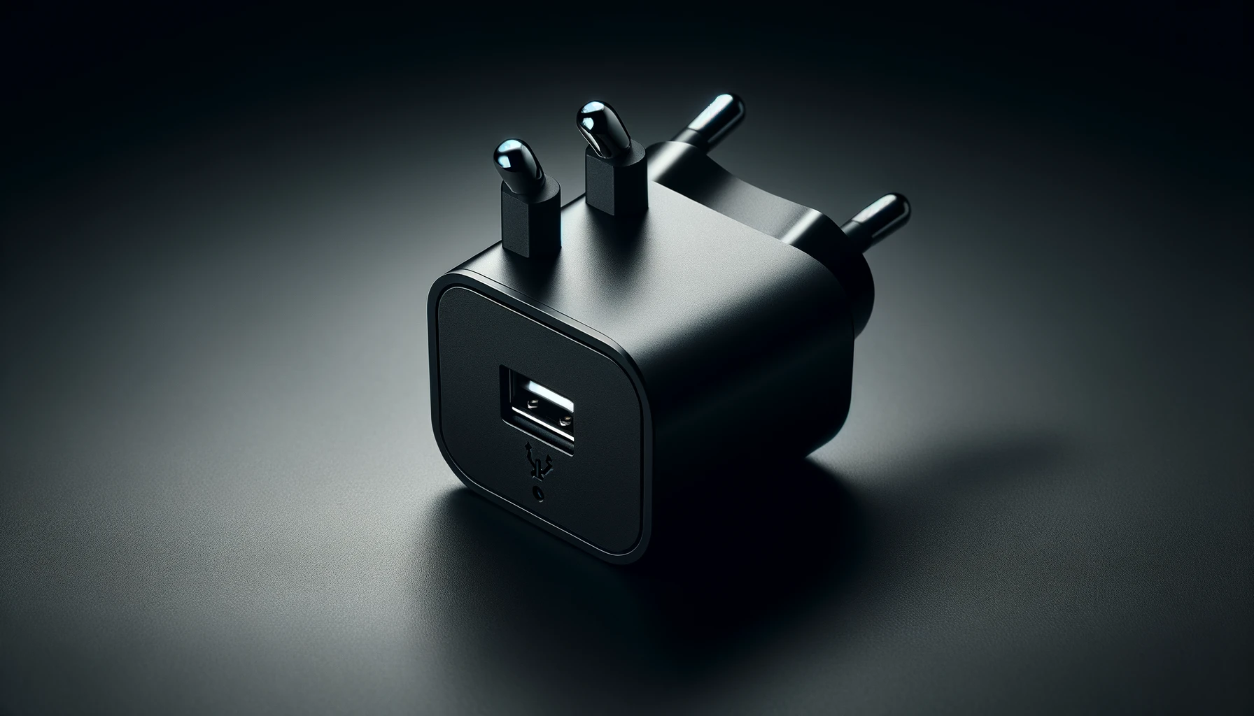 dall%c2%b7e-2024-02-16-12-55-30-a-black-modern-usb-power-adapter-with-european-two-prong-plug-design-the-adapter-is-compact-with-a-matte-finish-and-rounded-edges-it-is-positioned-6678439