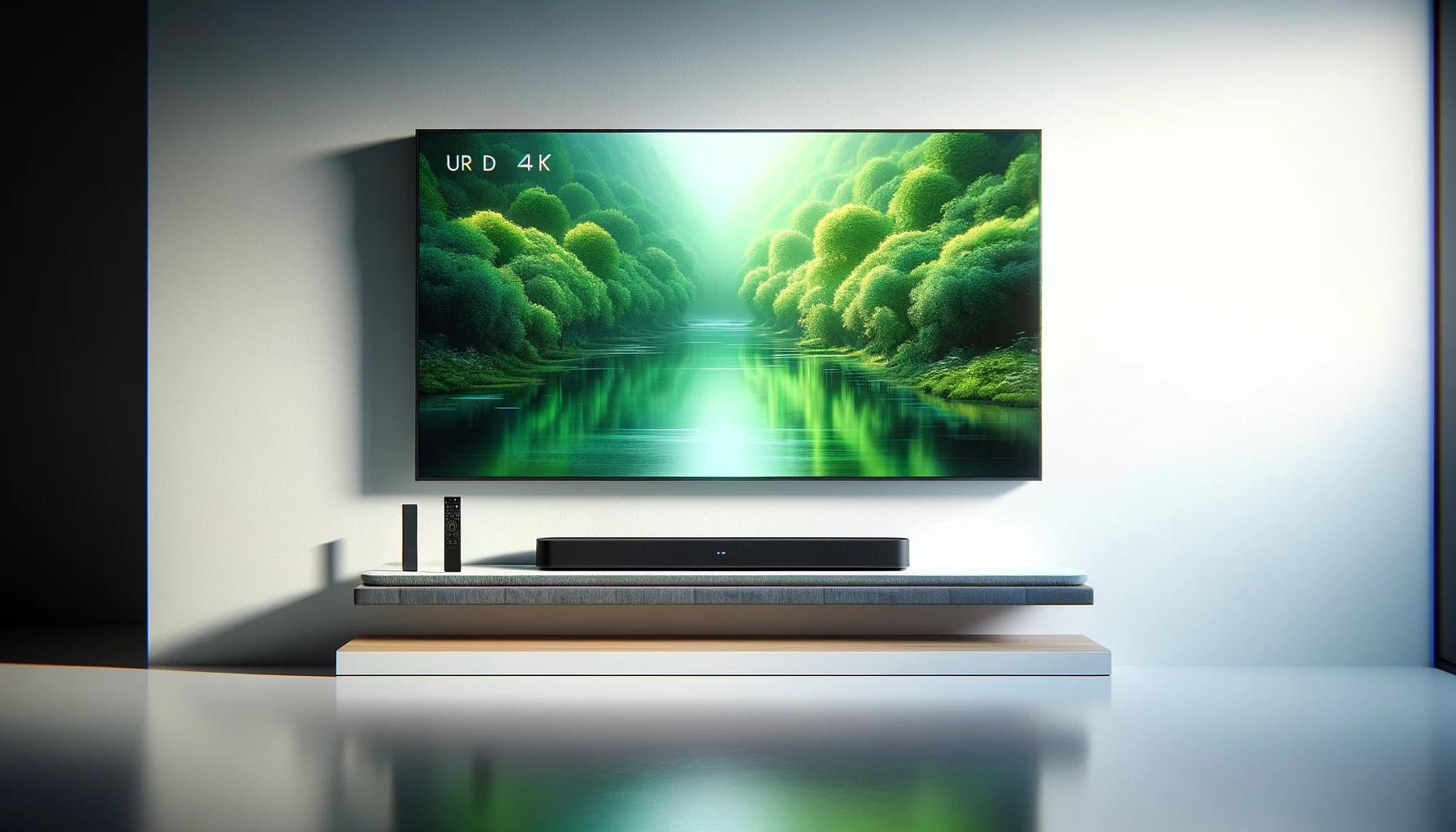 dall%c2%b7e-2024-02-16-16-27-00-a-modern-home-entertainment-setup-with-a-large-flat-screen-tv-mounted-on-a-plain-white-wall-the-tv-displays-a-vibrant-green-nature-scene-with-the-tex-6143918