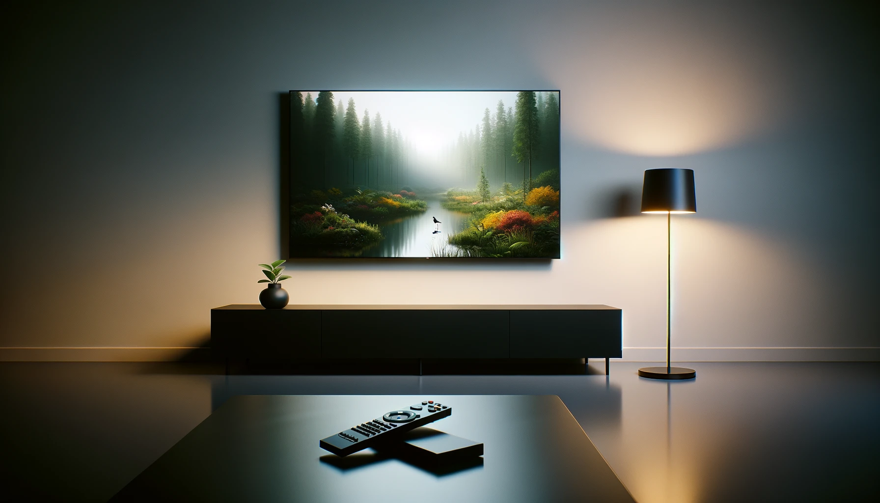 dall%c2%b7e-2024-02-16-20-57-54-a-minimalist-modern-living-room-with-a-wide-screen-tv-mounted-on-a-plain-wall-displaying-a-vibrant-nature-scene-below-the-tv-theres-a-low-profile-9119560