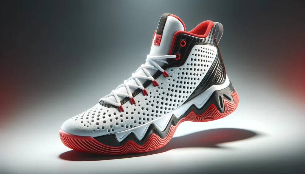 dall%c2%b7e-2024-02-17-23-42-56-create-a-high-resolution-16_9-horizontal-image-featuring-a-single-basketball-shoe-the-shoe-has-a-white-upper-with-a-pattern-of-perforated-holes-for-t-6768809