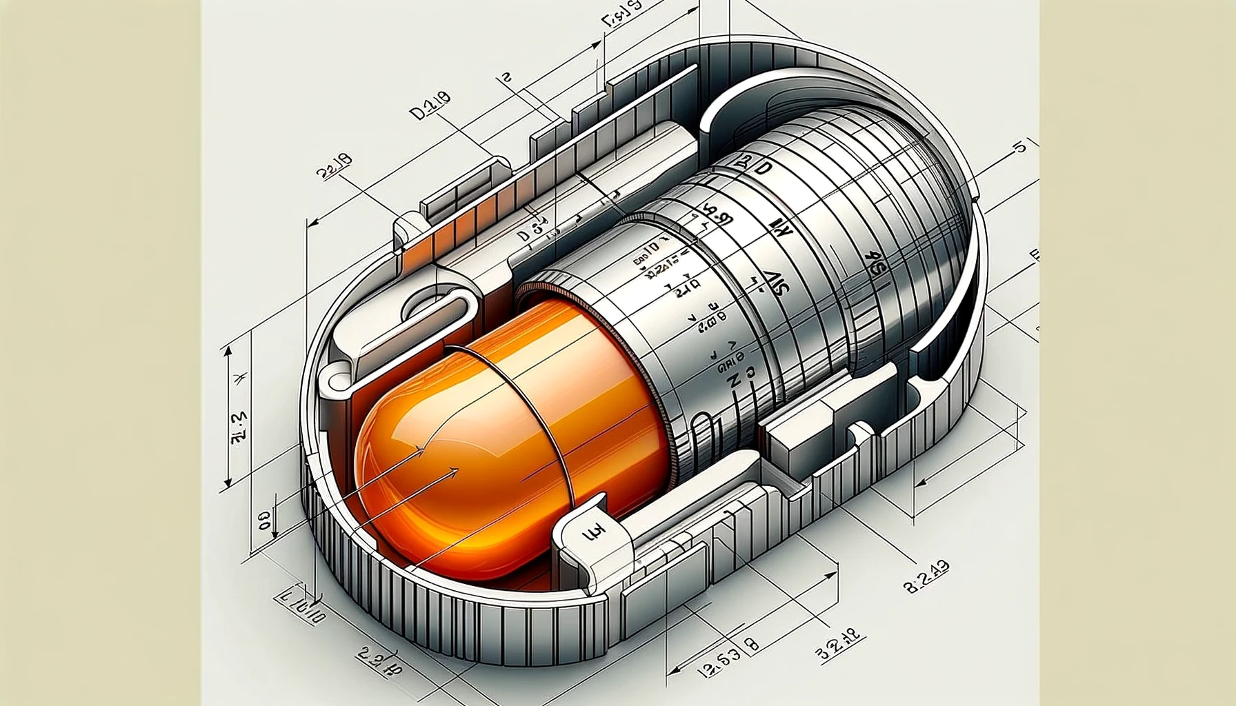 dall%c2%b7e-2024-02-20-12-11-28-a-technical-drawing-of-an-orange-medicine-capsule-partially-inserted-into-a-metallic-gray-and-silver-cylindrical-capsule-opener-the-drawing-includes-9196992