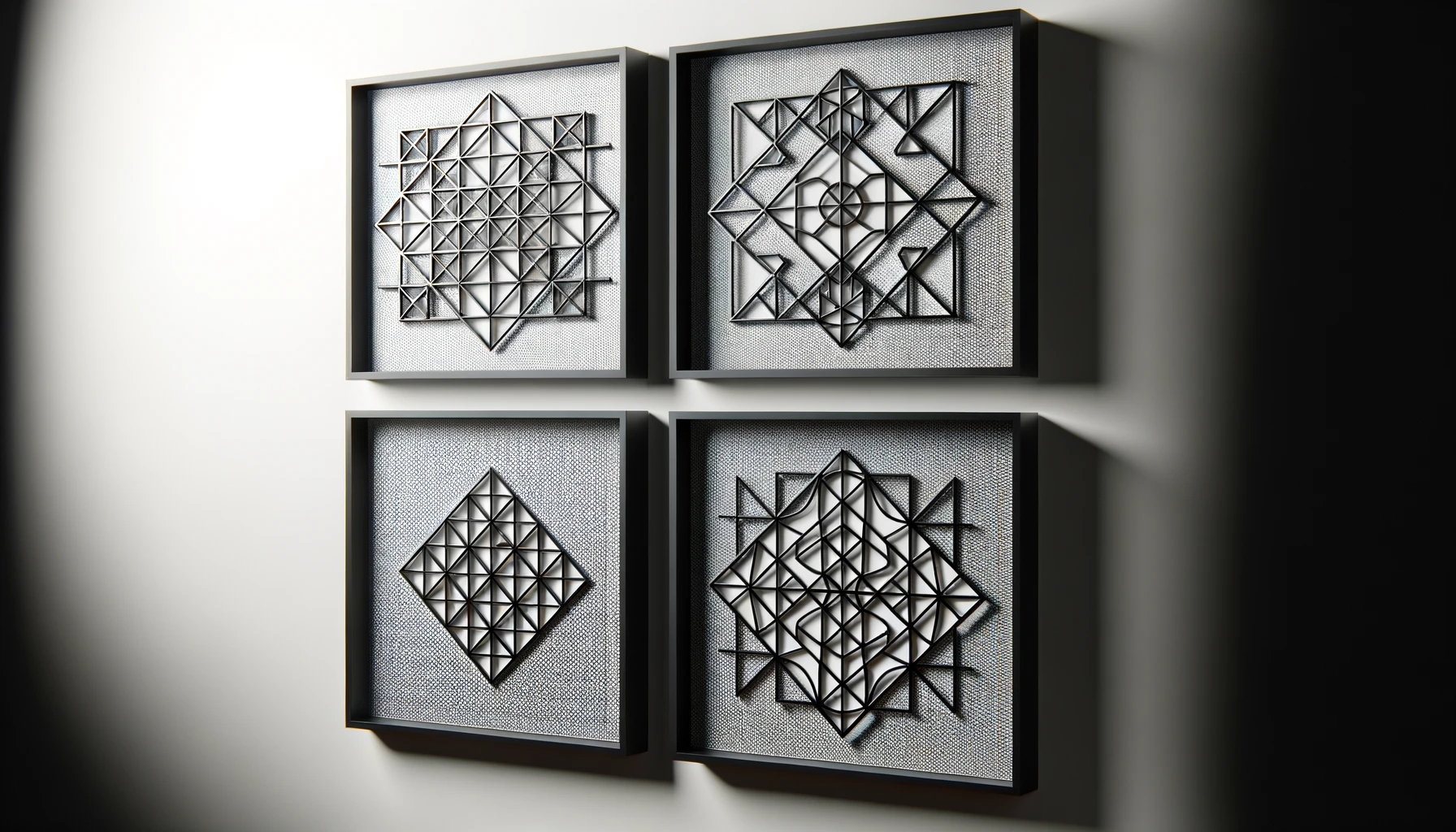 dall%c2%b7e-2024-02-20-12-59-00-a-3d-rendering-of-four-black-geometric-pattern-wall-panels-each-panel-features-a-unique-abstract-design-with-a-network-of-intersecting-lines-creating-3027697