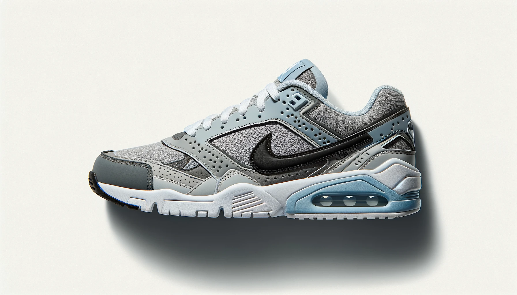 DALL·E-2024-02-21-16.22.40-A-single-low-top-sneaker-with-a-grey-and-light-blue-color-scheme-featuring-a-durable-upper-with-perforations-on-the-toe-box-and-a-classic-pivot-point