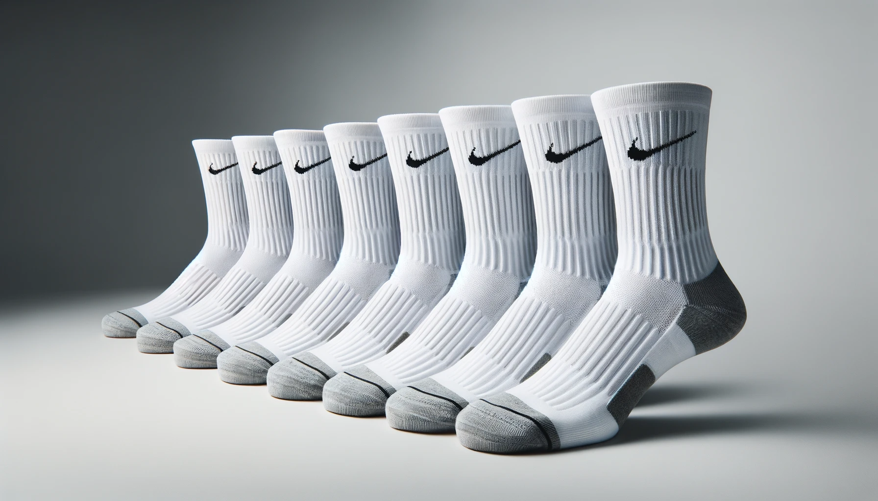 DALL·E-2024-02-22-18.46.48-A-set-of-six-pairs-of-crew-length-socks-neatly-arranged-in-two-rows-of-three.-Each-sock-is-a-clean-white-with-a-ribbed-texture-and-features-a-small-