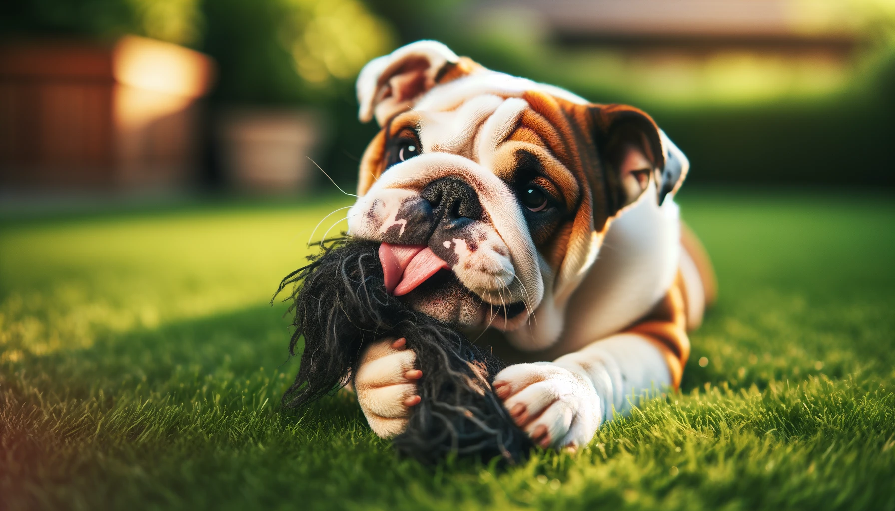 DALL·E-2024-02-22-20.19.15-An-adorable-bulldog-lying-on-a-grass-field-in-a-16_9-aspect-ratio.-The-bulldog-has-a-white-and-brown-coat-with-a-distinctive-wrinkled-face-and-a-flat-