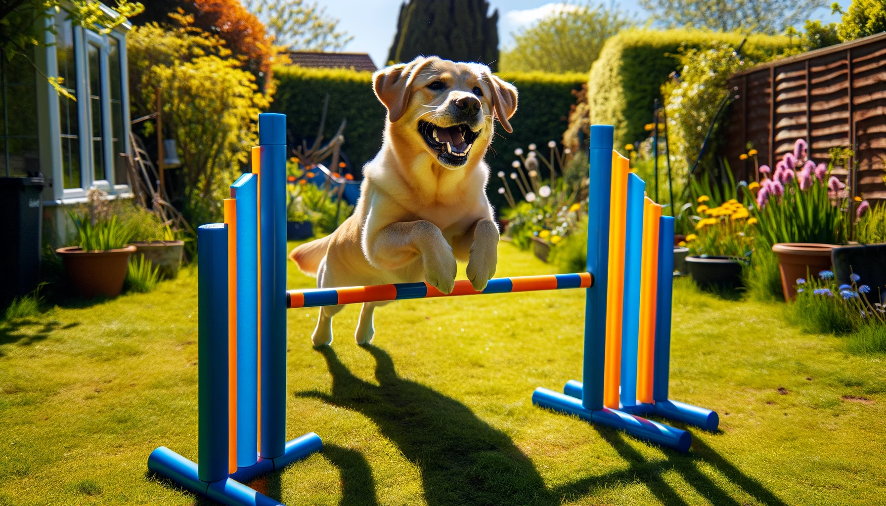 DALL·E-2024-02-23-07.42.39-A-joyful-golden-labrador-retriever-mid-jump-over-an-agility-hurdle-in-a-sunny-backyard.-The-hurdle-consists-of-two-bright-blue-vertical-poles-and-an-o