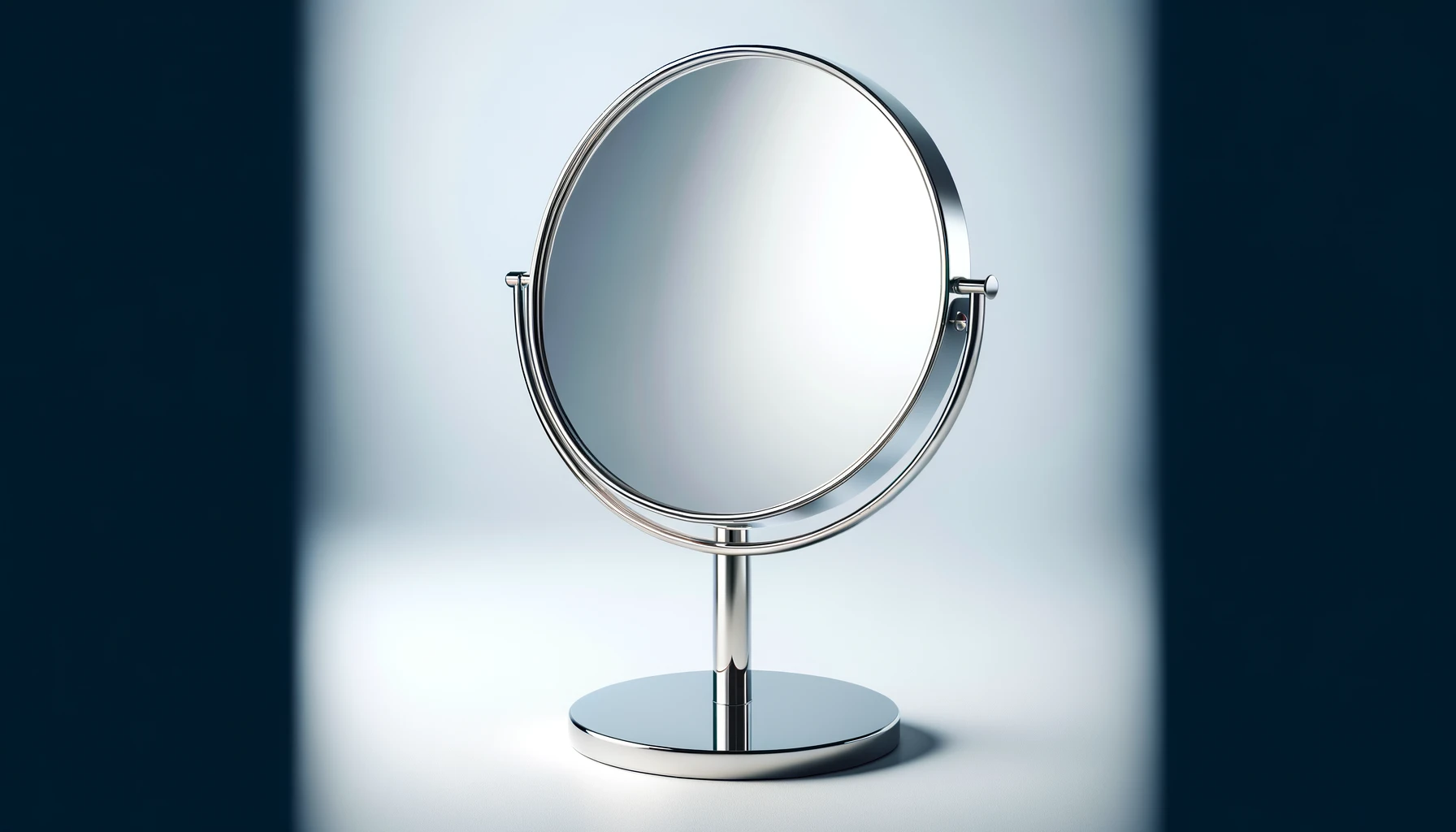 DALL·E-2024-02-26-10.37.35-A-high-quality-image-of-a-modern-standing-makeup-mirror-with-a-circular-shape-featuring-a-sleek-chrome-finish.-The-mirror-is-mounted-on-a-slender-ad