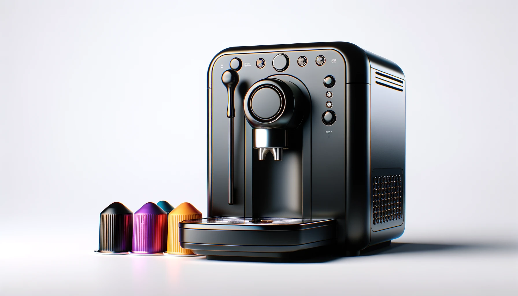 DALL·E-2024-02-26-10.42.56-A-high-quality-image-of-a-modern-black-coffee-machine-with-a-compact-design-visible-coffee-extraction-area-and-a-lever-on-the-top.-Next-to-the-machi