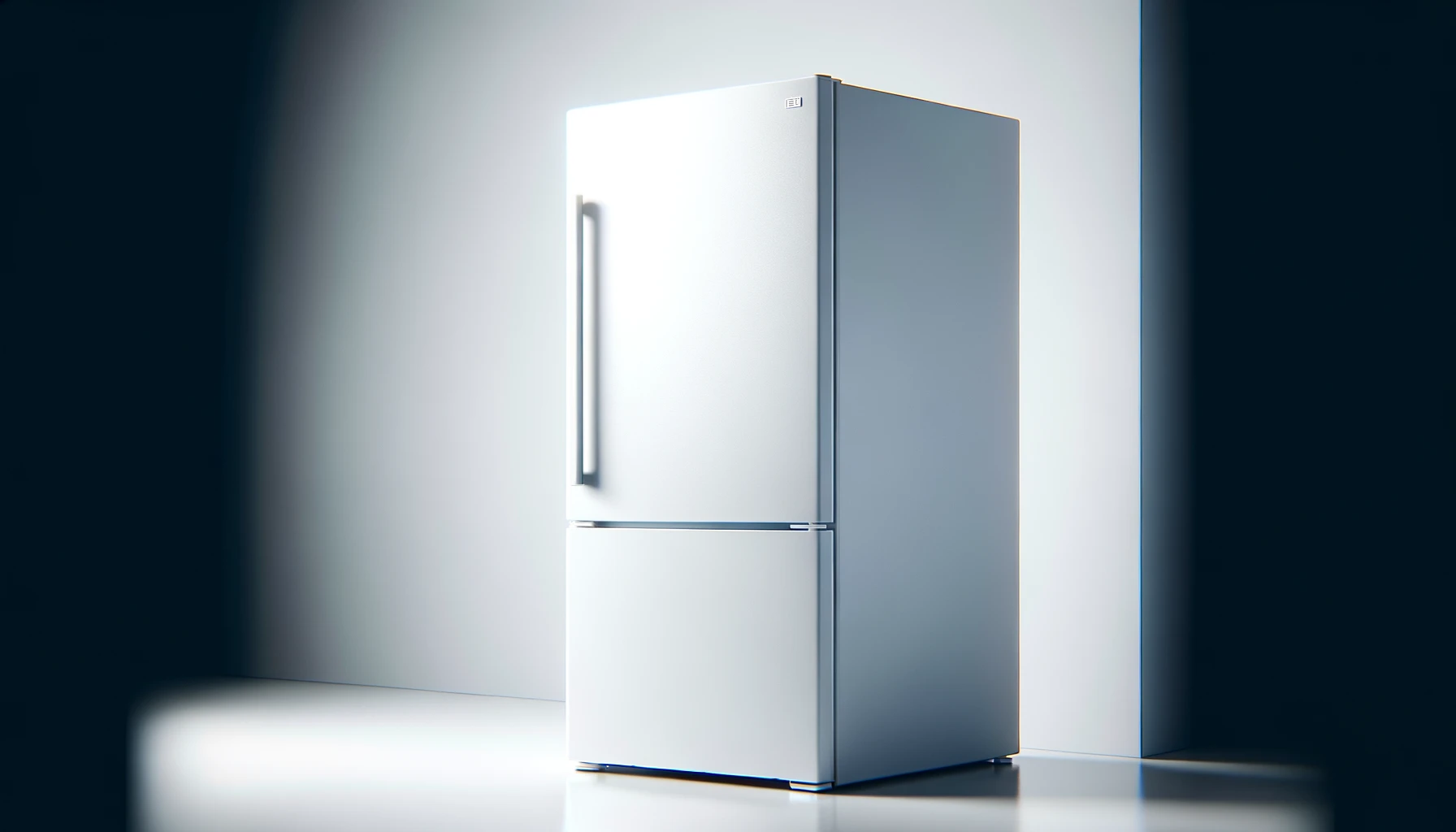 DALL·E-2024-02-27-09.54.31-A-minimalist-modern-white-refrigerator-with-a-single-vertical-handle-on-the-right-side-standing-against-a-plain-light-background.-The-refrigerator-is