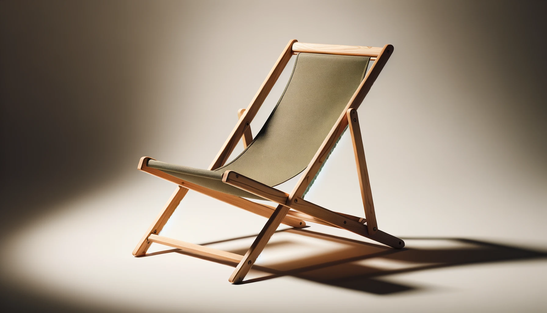 DALL·E-2024-02-27-15.15.24-Image-of-a-deck-chair-known-as-a-Chilienne-made-of-eucalyptus-wood-with-a-khaki-green-recycled-polyester-canvas.-The-chair-is-designed-for-relaxat