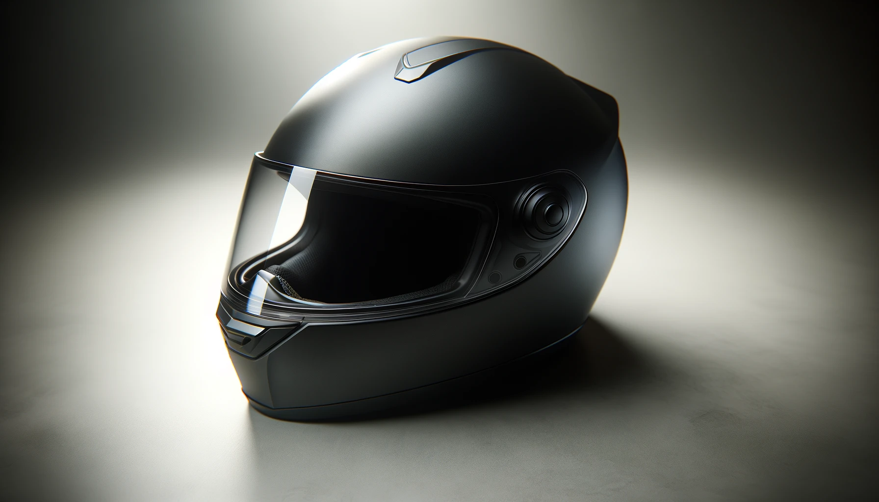 DALL·E-2024-02-28-09.27.42-A-modern-matte-black-motorcycle-helmet-with-a-tinted-visor.-The-helmet-is-photographed-from-a-side-angle-showcasing-its-sleek-design.-The-lighting-i