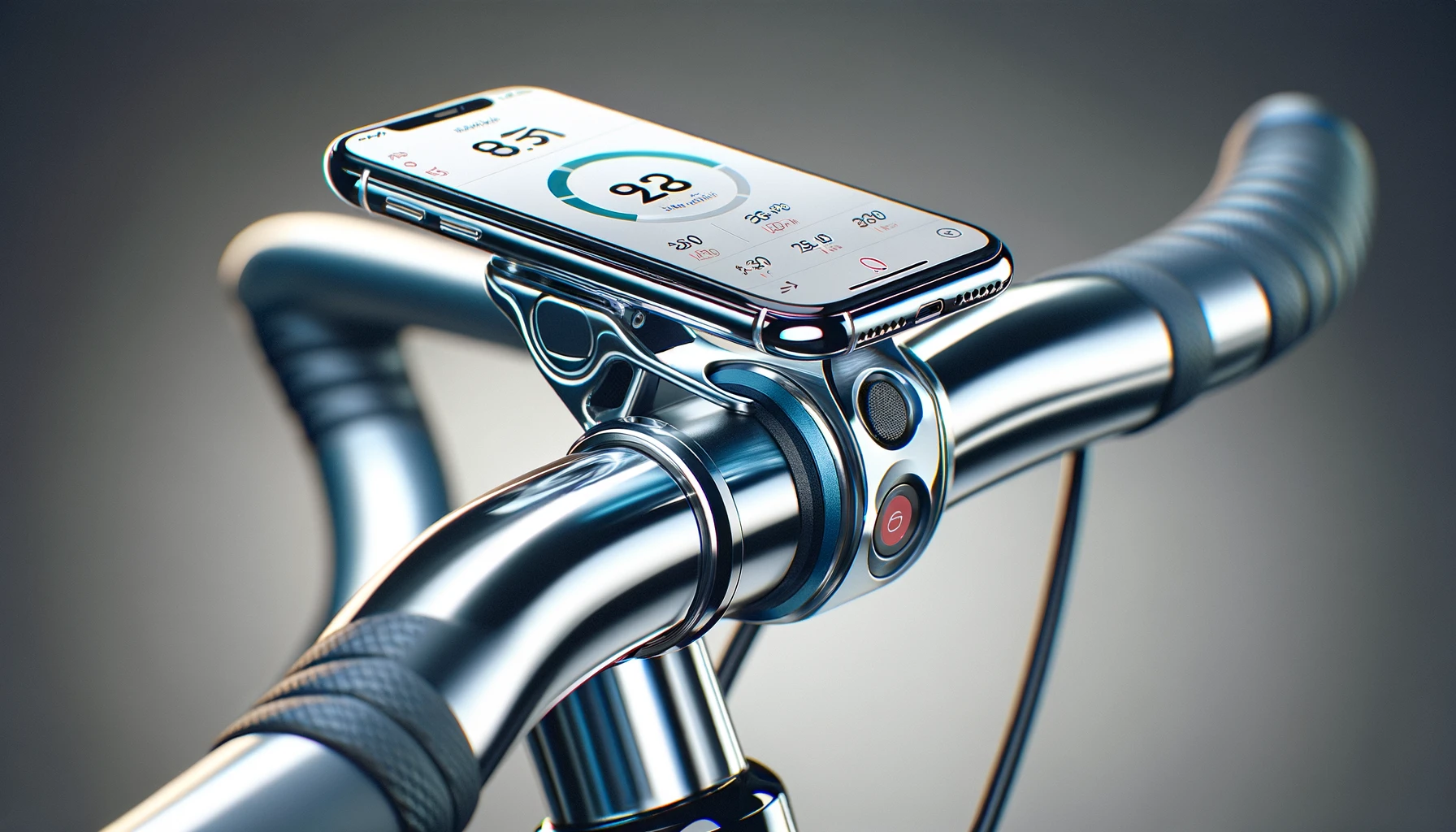 DALL·E-2024-02-28-09.43.54-A-high-tech-bike-handlebar-with-an-integrated-smartphone-mount.-The-handlebar-is-made-of-polished-silver-metal-reflecting-a-modern-and-sleek-look.-Th