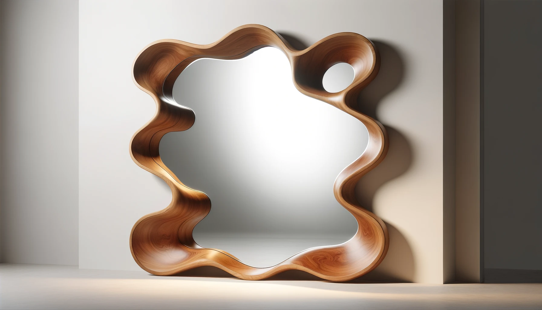 DALL·E-2024-02-28-15.17.54-Image-of-a-large-organic-shaped-mirror-measuring-85x170-cm.-The-mirror-has-a-unique-free-flowing-form-that-resembles-natural-shapes-bordered-by-a-sm