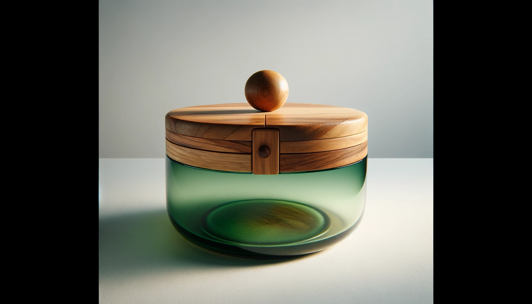 DALL·E-2024-02-28-15.32.29-Image-of-a-round-decorative-box-with-green-glass-and-a-mango-wood-lid.-The-box-has-a-simple-cylindrical-shape-with-a-flat-base-the-glass-has-a-subtle