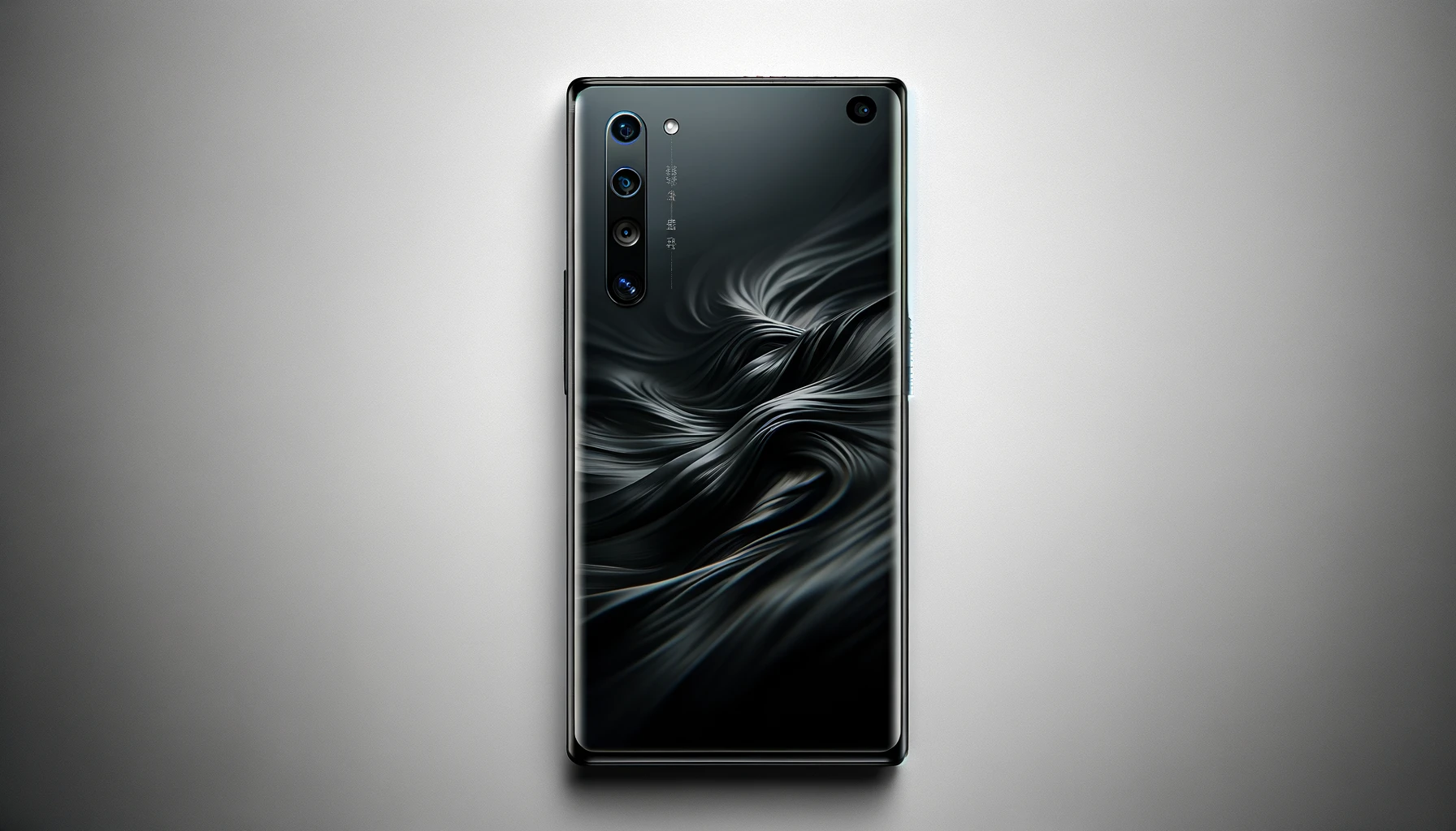 DALL·E-2024-02-28-17.05.42-A-sleek-modern-smartphone-with-a-dark-matte-finish.-The-device-showcases-an-elegant-wallpaper-with-a-fluid-dark-design-that-seamlessly-blends-into-the