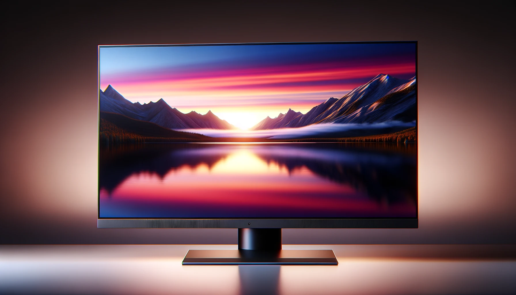 DALL·E-2024-02-28-20.59.27-A-modern-wide-screen-computer-monitor-with-a-thin-black-bezel.-The-screen-displays-a-breathtaking-landscape-wallpaper-featuring-a-serene-lake-surroun