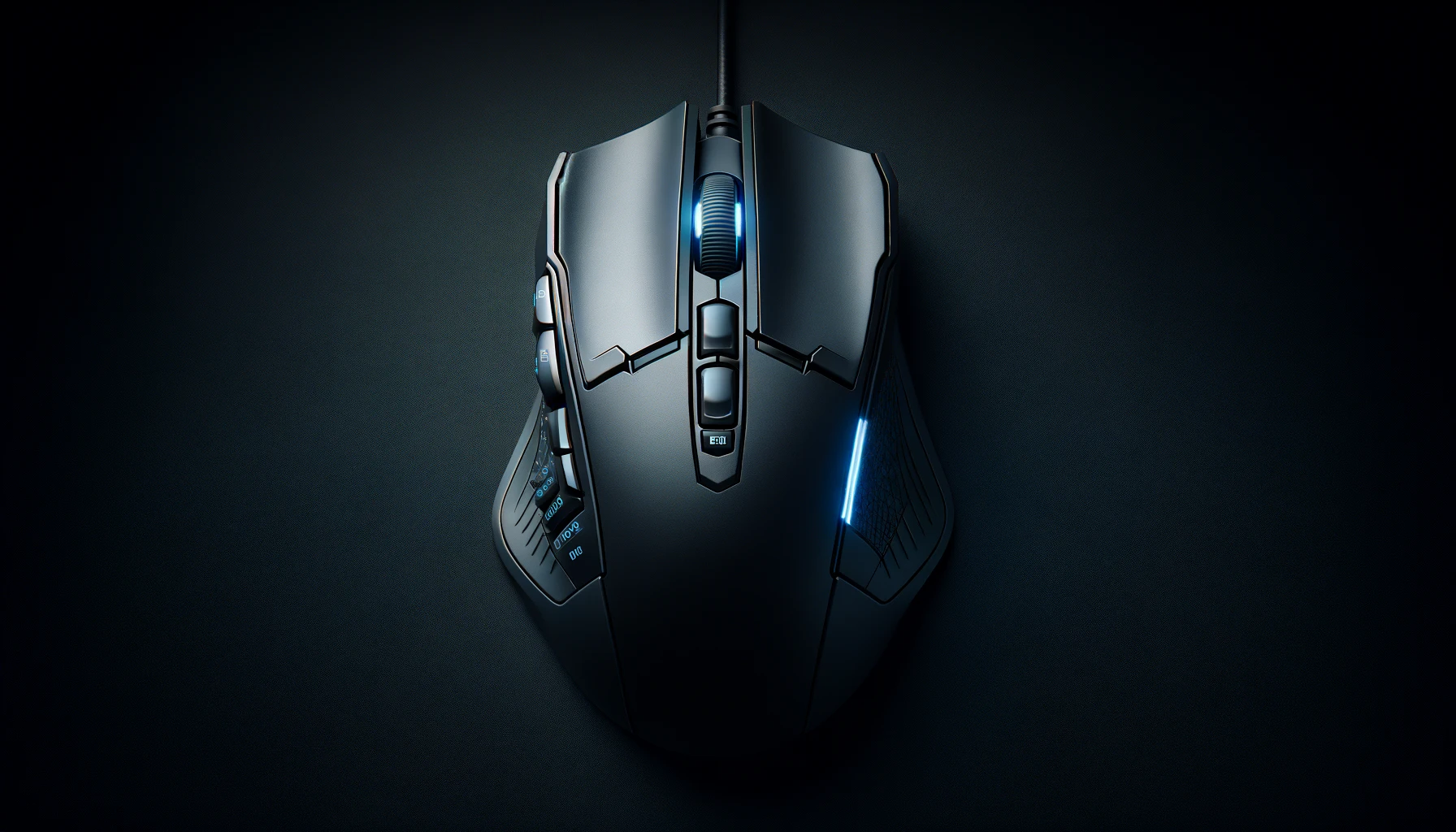 DALL·E-2024-02-28-21.03.06-An-ergonomic-gaming-mouse-with-a-matte-black-finish-and-a-complex-contoured-design-for-comfort.-The-mouse-features-multiple-buttons-including-a-scrol