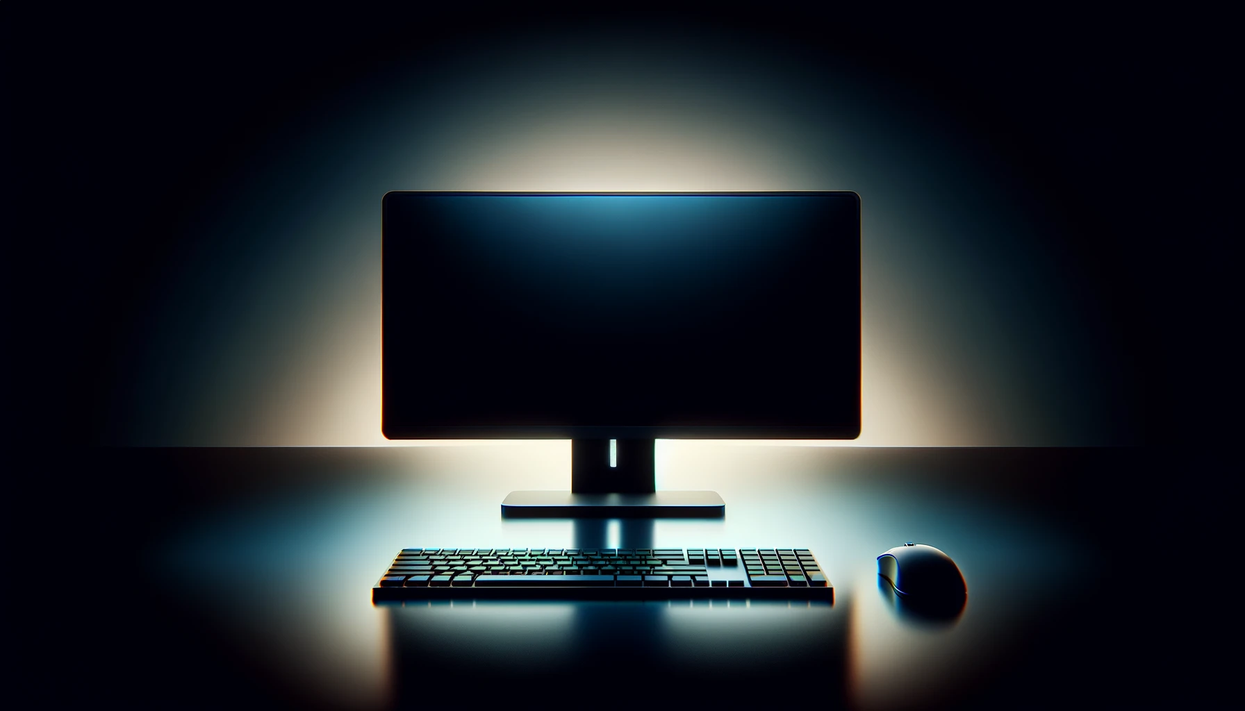 DALL·E-2024-02-29-13.11.48-A-silhouette-of-a-modern-sleek-desktop-computer-monitor-including-the-silhouette-of-a-keyboard-and-mouse-in-front.-The-silhouette-is-depicted-agains