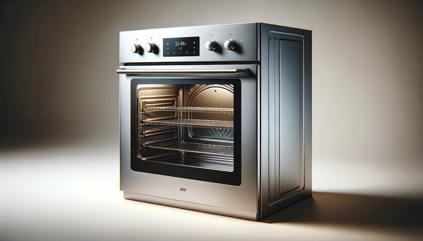 DALL·E-2024-02-29-13.33.58-A-modern-stainless-steel-kitchen-oven-with-the-door-open-revealing-the-dark-interior-and-racks-inside.-The-oven-should-be-depicted-with-a-clean-sle