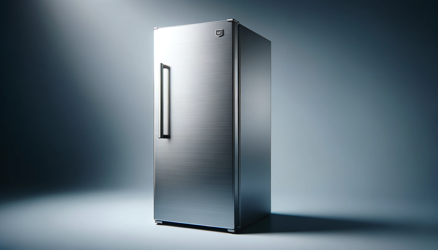 DALL·E-2024-03-01-07.07.17-A-tall-modern-single-door-refrigerator-with-a-stainless-steel-finish.-The-refrigerator-has-a-vertical-handle-on-the-right-side-and-a-logo-near-the-to