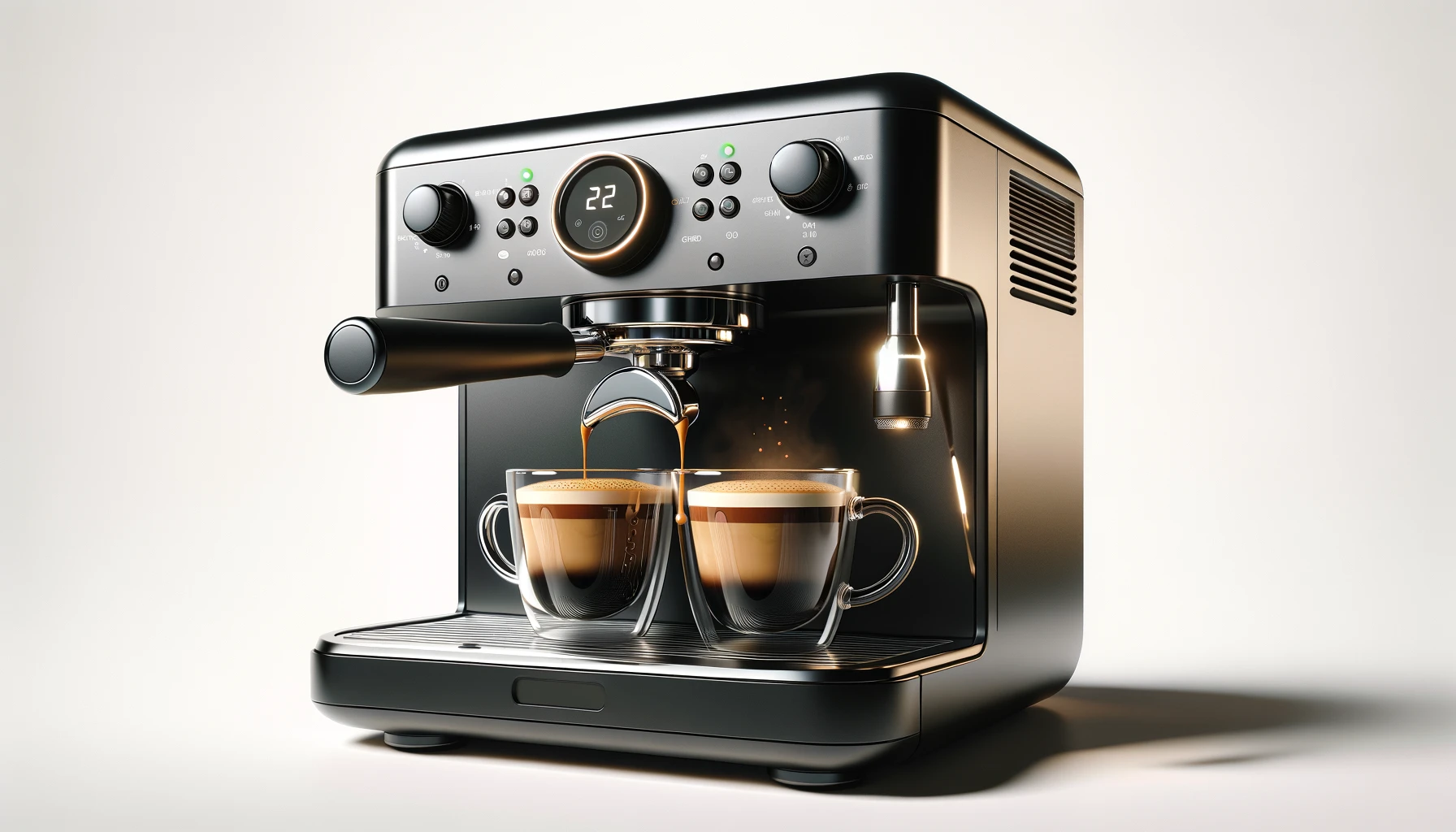DALL·E-2024-03-01-10.39.05-Create-a-16_9-full-HD-image-of-a-modern-espresso-machine-pouring-coffee-into-two-clear-glass-cups.-The-machine-should-have-a-sleek-black-finish-with-a