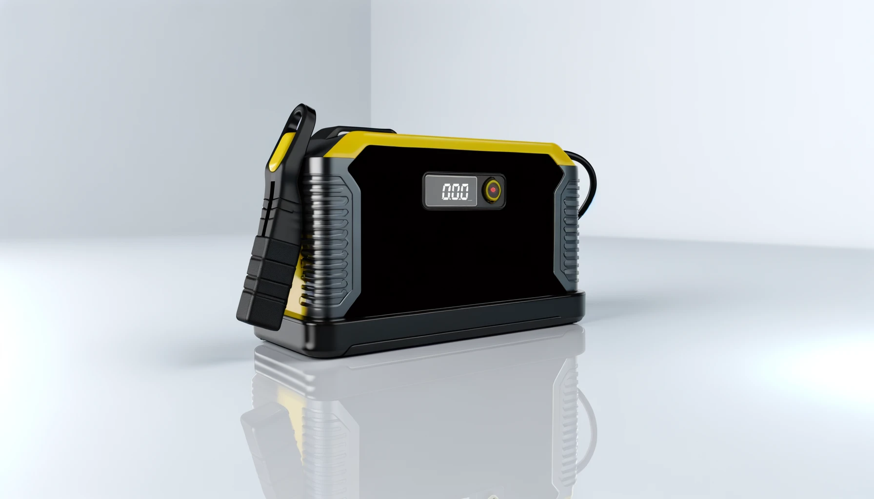 DALL·E-2024-03-01-13.37.51-A-realistic-photo-of-a-modern-portable-black-and-yellow-car-battery-jump-starter-with-a-digital-display-showing-voltage-information-and-a-sturdy-h