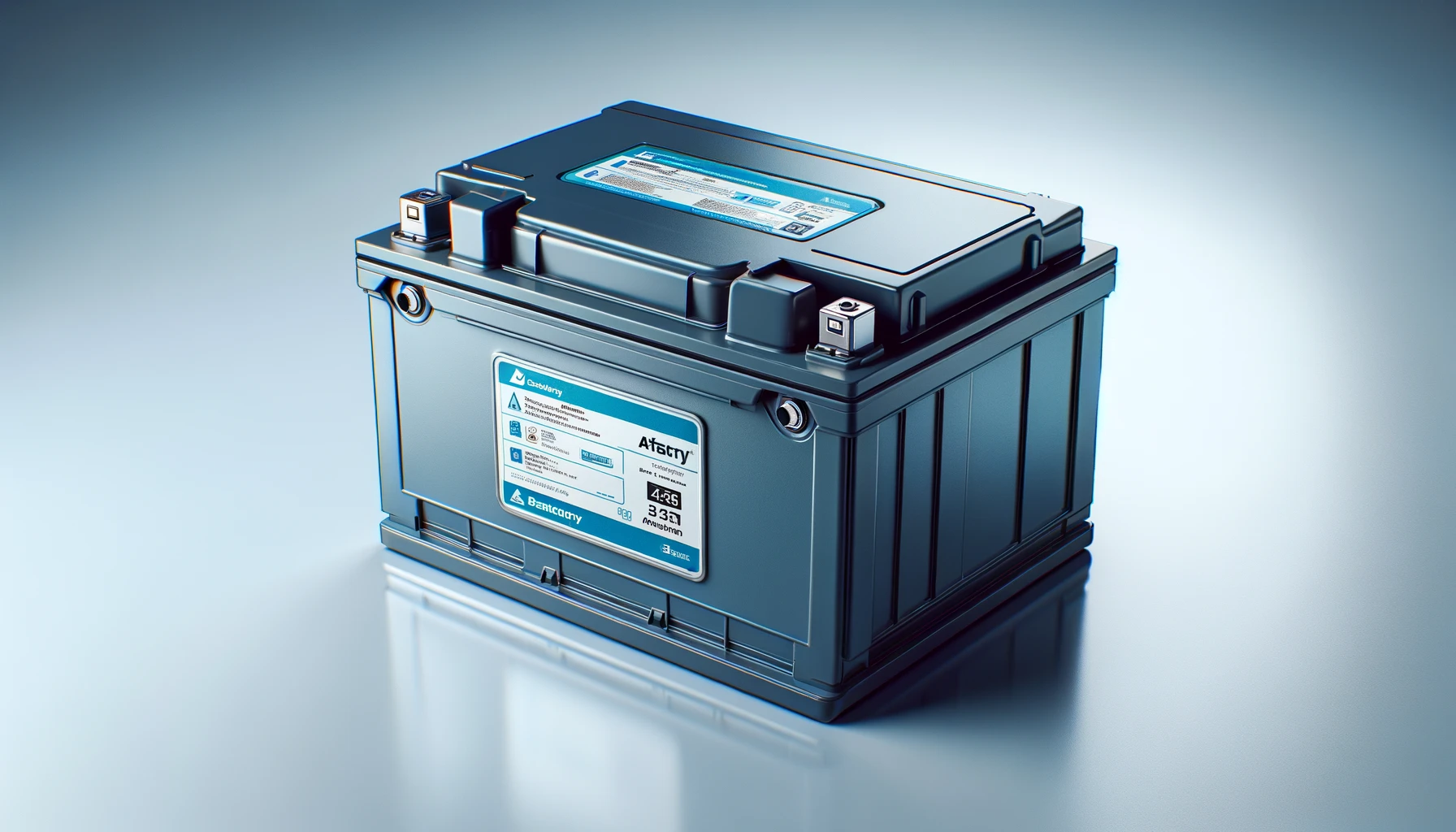 DALL·E-2024-03-01-13.44.08-A-realistic-photo-of-a-modern-portable-grey-car-battery-with-blue-and-white-branding-labels-on-the-front-indicating-brand-and-electrical-specificat