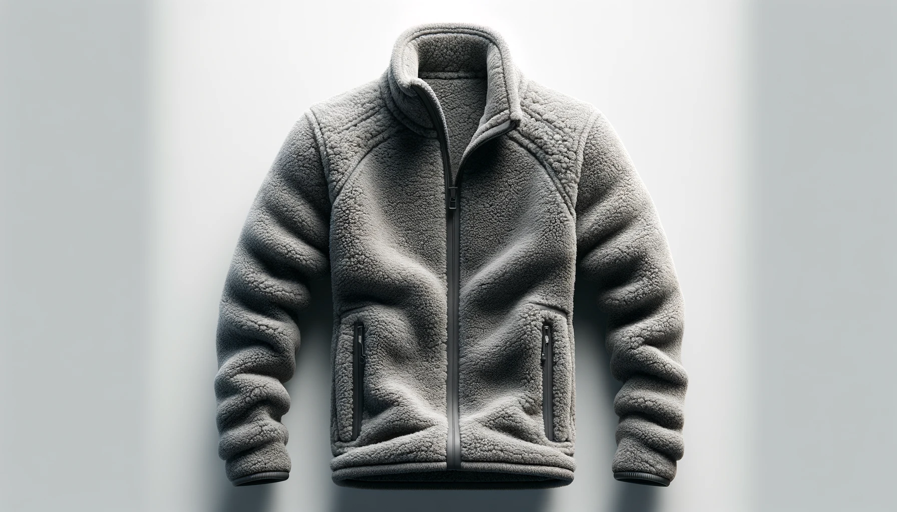 DALL·E-2024-03-09-16.21.55-A-realistic-high-definition-photograph-of-a-fleece-jacket.-The-jacket-is-presented-in-a-3_4-view-prominently-featuring-a-high-collar-and-a-zipper-l