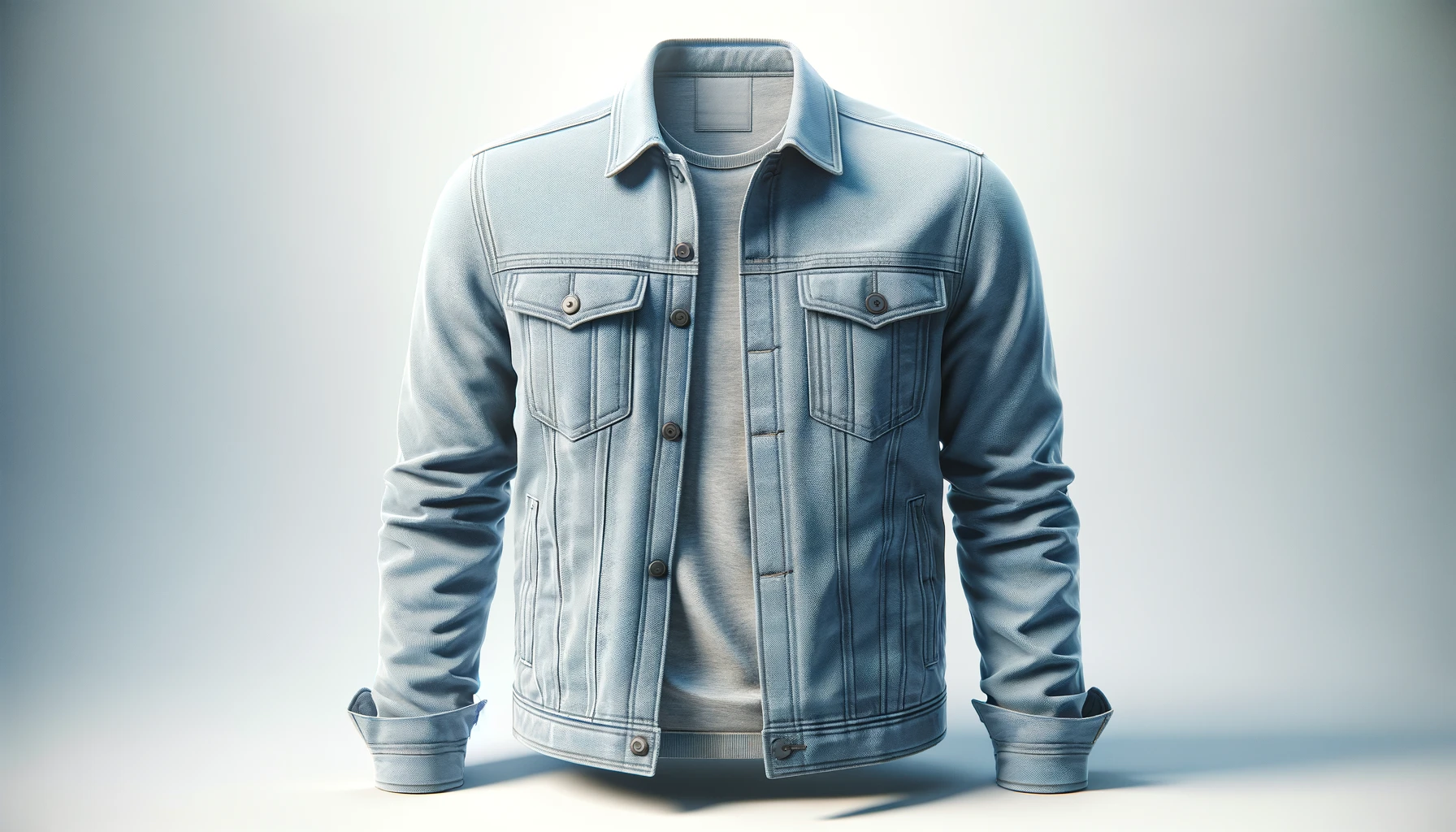 DALL·E-2024-03-09-19.16.34-A-realistic-high-definition-photograph-of-a-light-blue-mens-casual-jacket.-The-jacket-features-a-straight-collar-a-full-zip-front-and-four-front-p