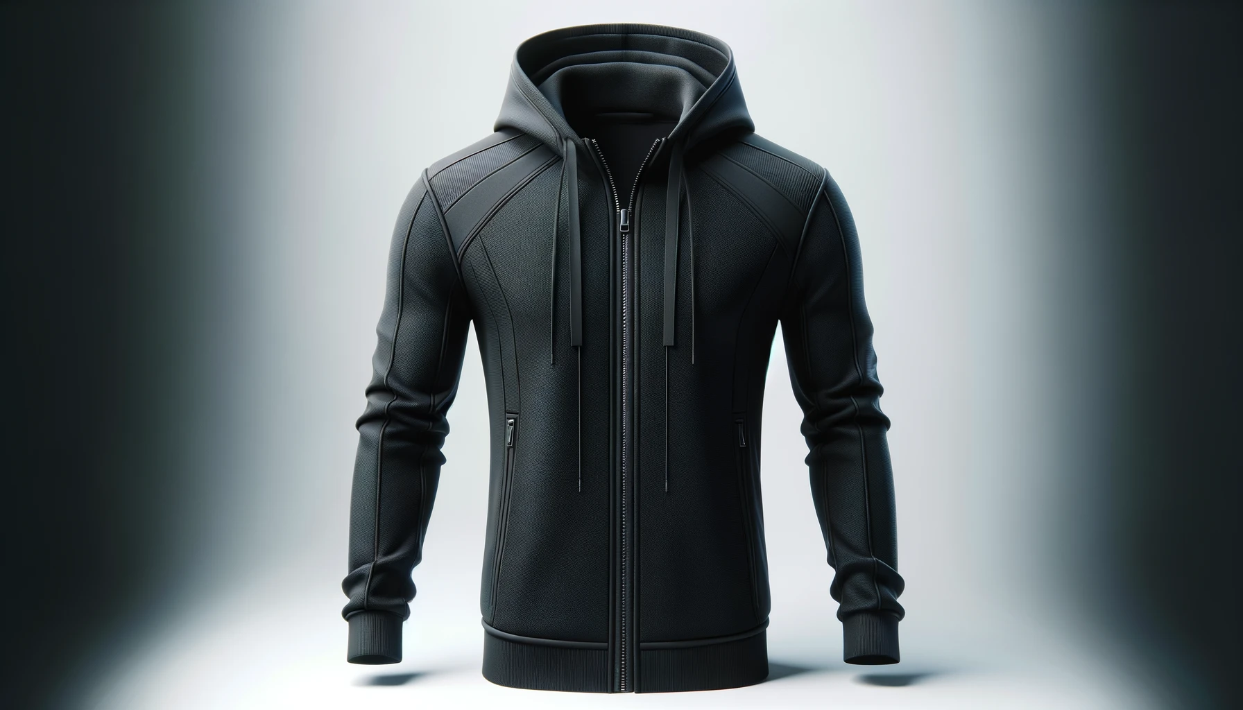DALL·E-2024-03-09-20.15.28-Image-of-a-modern-black-jacket-for-men.-The-jacket-is-displayed-from-the-front-view-with-a-straight-pose-on-a-plain-white-background.-It-has-a-hood-