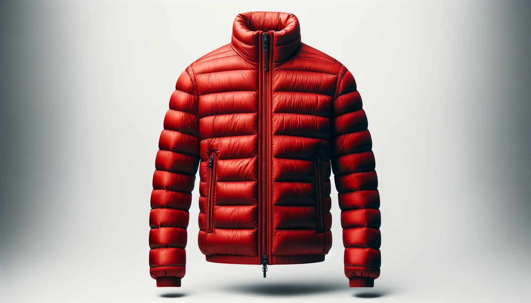 DALL·E-2024-03-11-12.41.05-A-stylish-red-puffer-jacket-presented-against-a-pure-white-background.-The-jacket-is-zipped-halfway-up-and-shown-without-a-model-to-highlight-the-desi