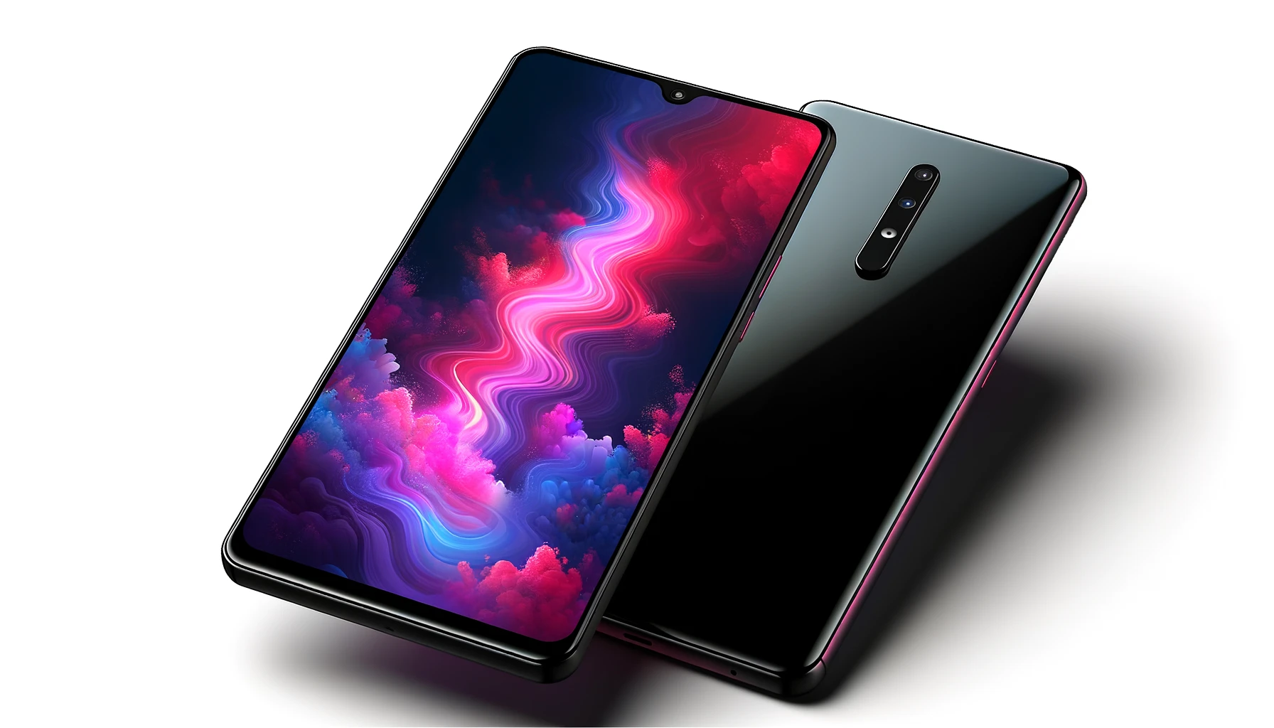 DALL·E-2024-03-17-14.51.31-Create-a-16_9-image-of-a-modern-smartphone-with-a-glossy-black-back-cover.-The-screen-displays-a-colorful-abstract-design-predominantly-in-shades-of-