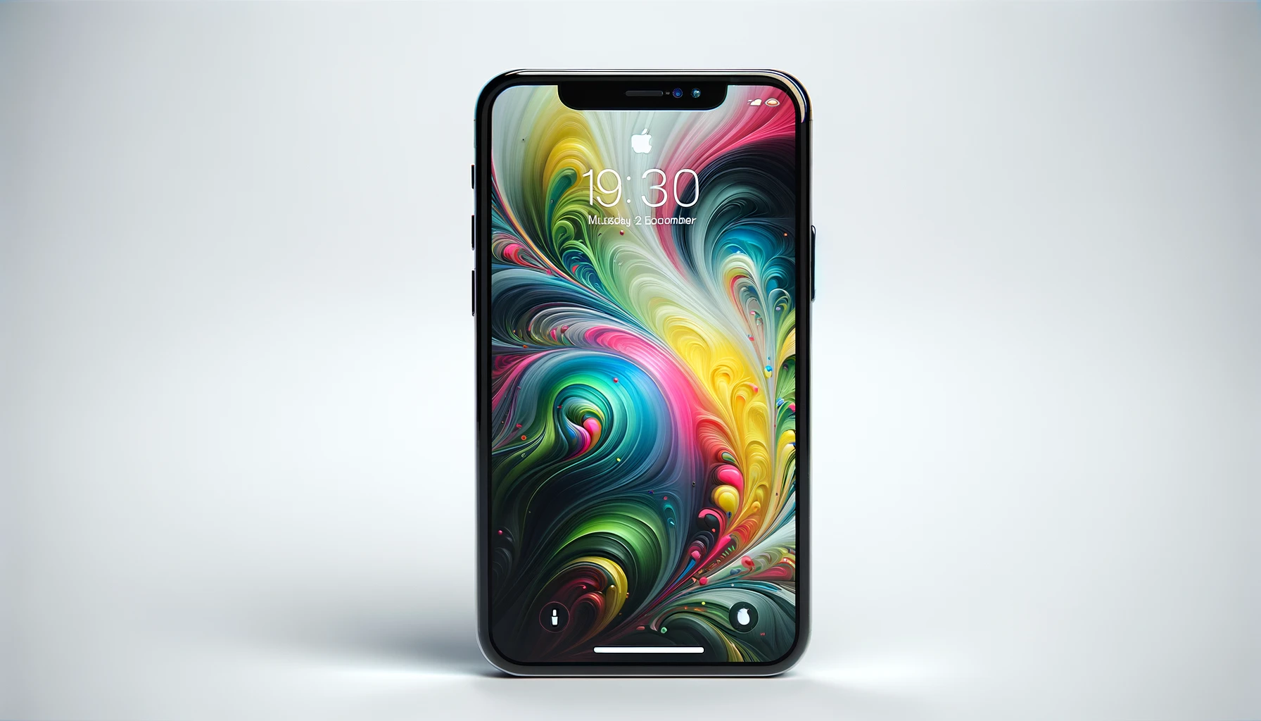 DALL·E-2024-03-17-16.11.59-A-highly-detailed-image-of-a-modern-smartphone-resembling-an-iPhone-X-centered-on-a-pure-white-background.-The-smartphone-should-have-a-glossy-black