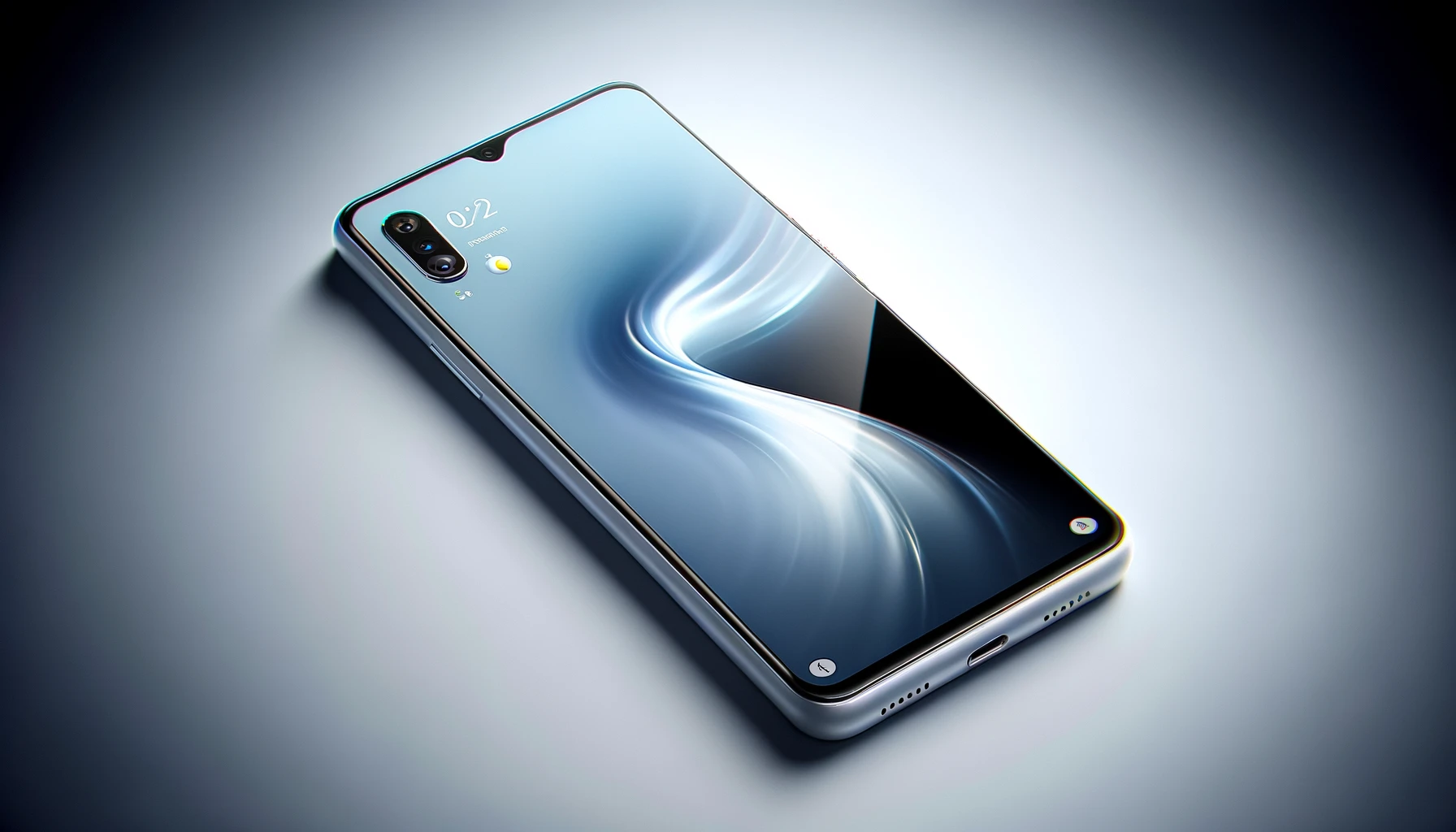 DALL·E-2024-03-18-07.36.34-A-sleek-smartphone-with-a-glossy-white-finish.-The-back-has-two-cameras-positioned-on-the-upper-left-side-with-a-flash-and-on-the-front-a-display-th