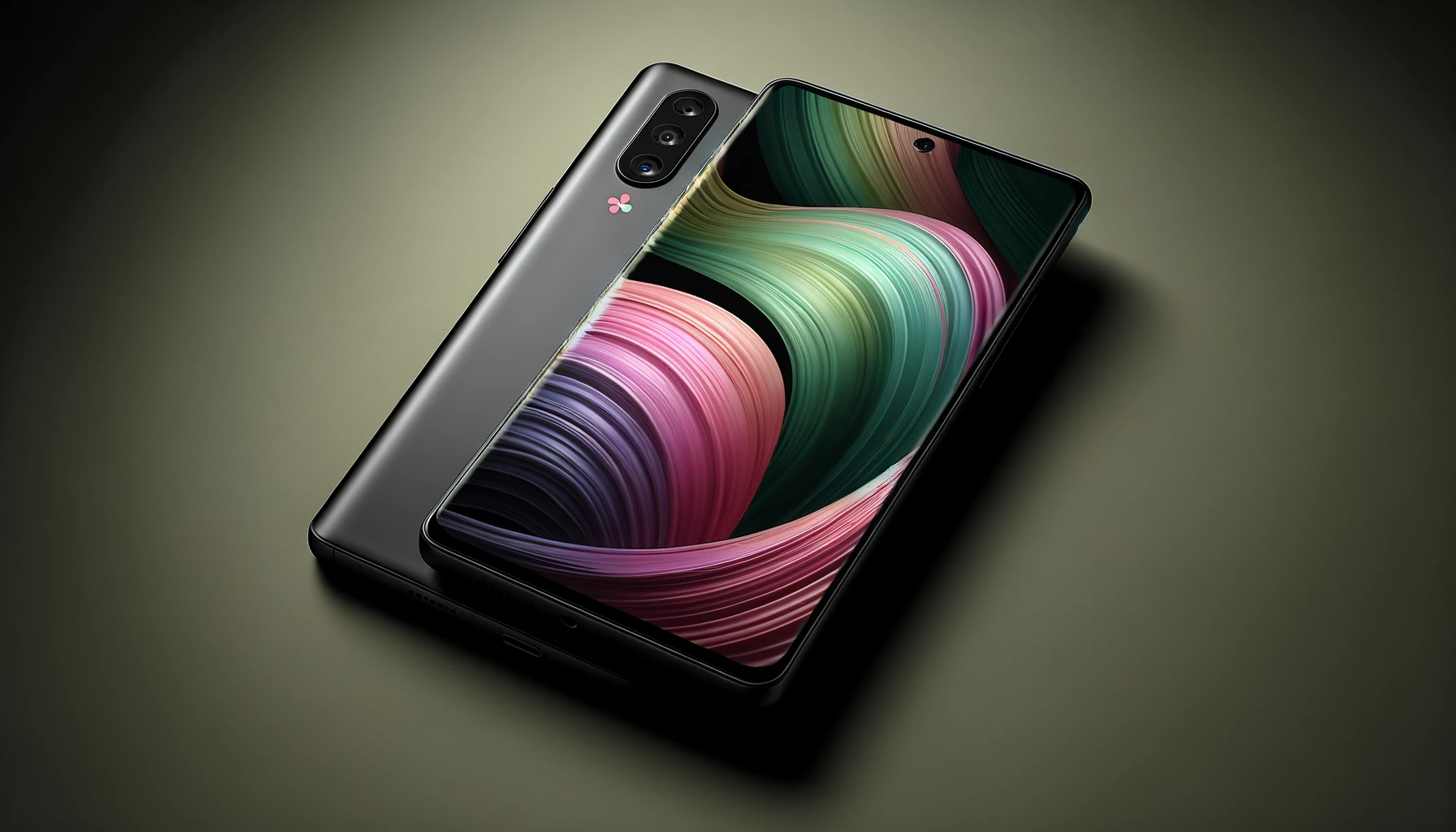 DALL·E-2024-03-18-10.56.06-A-modern-smartphone-with-a-matte-black-finish-featuring-a-dual-camera-setup-on-the-upper-left-of-the-back-side.-The-front-displays-a-vibrant-screen-w
