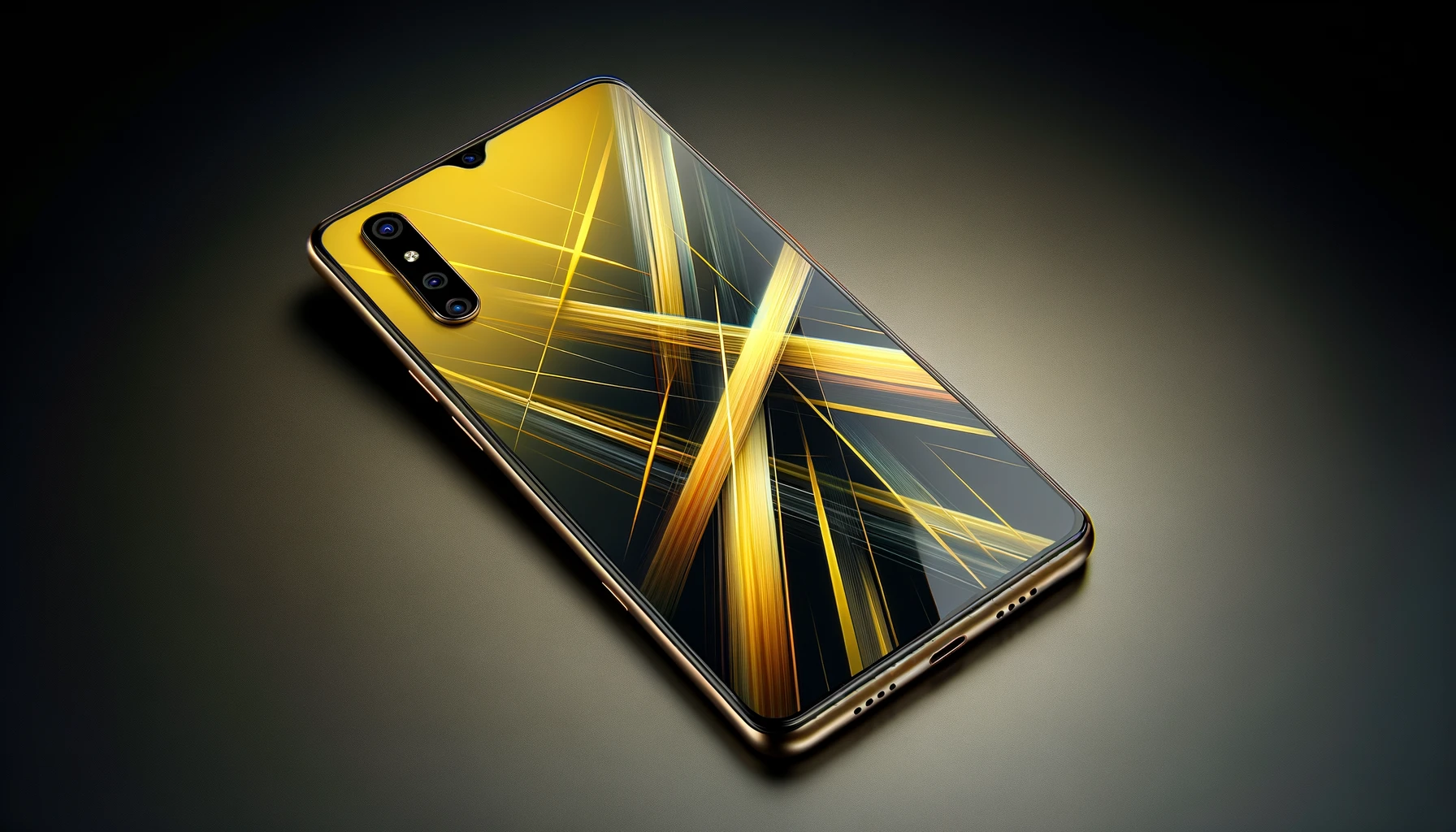 DALL·E-2024-03-18-11.17.25-A-modern-smartphone-with-a-gold-finish-on-the-back.-The-phone-has-a-triple-lens-camera-system-arranged-in-a-triangle-within-a-square-protrusion-in-the