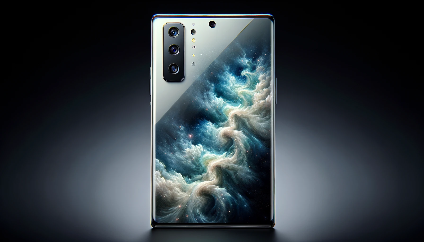 DALL·E-2024-03-18-12.21.59-A-modern-smartphone-with-a-glossy-off-white-finish-on-the-back.-The-phone-has-a-triple-lens-camera-system-arranged-in-a-triangle-within-a-square-protr