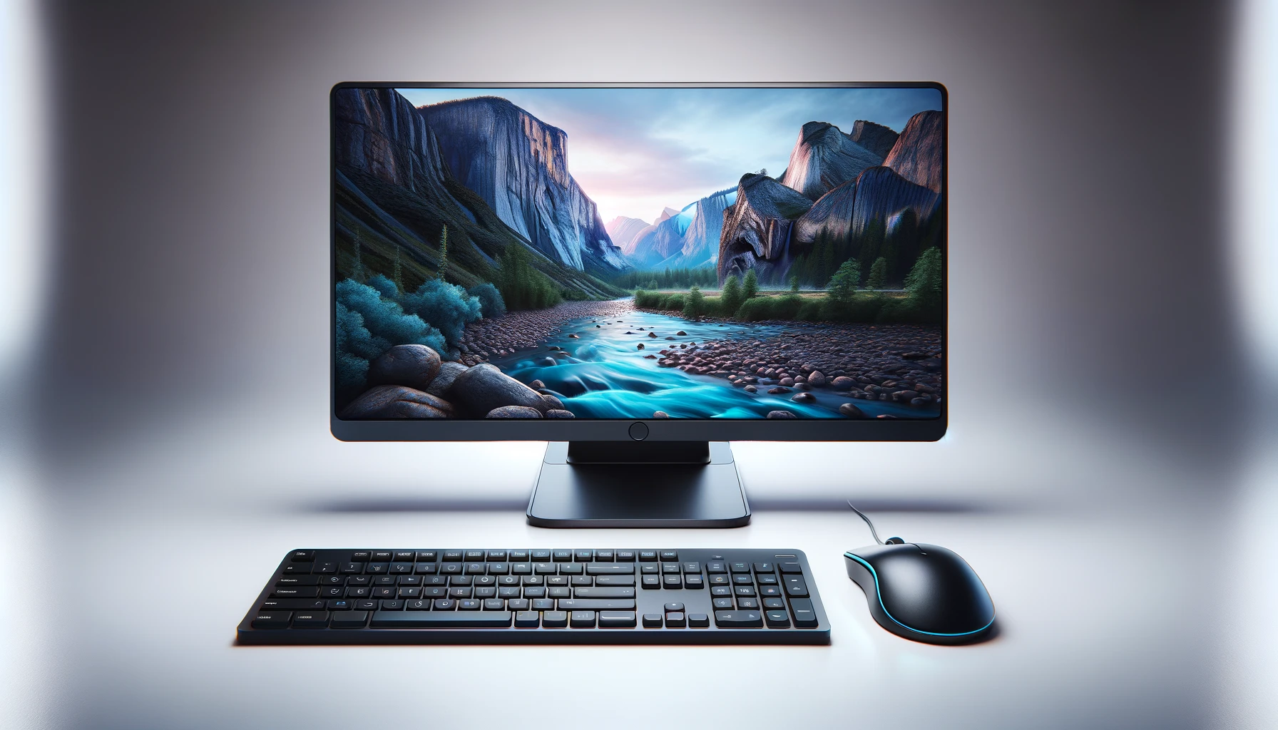 DALL·E-2024-03-18-14.18.46-A-high-definition-16_9-ratio-image-of-a-modern-black-desktop-computer-monitor-keyboard-and-mouse-on-a-white-background.-The-monitor-has-a-thin-beze