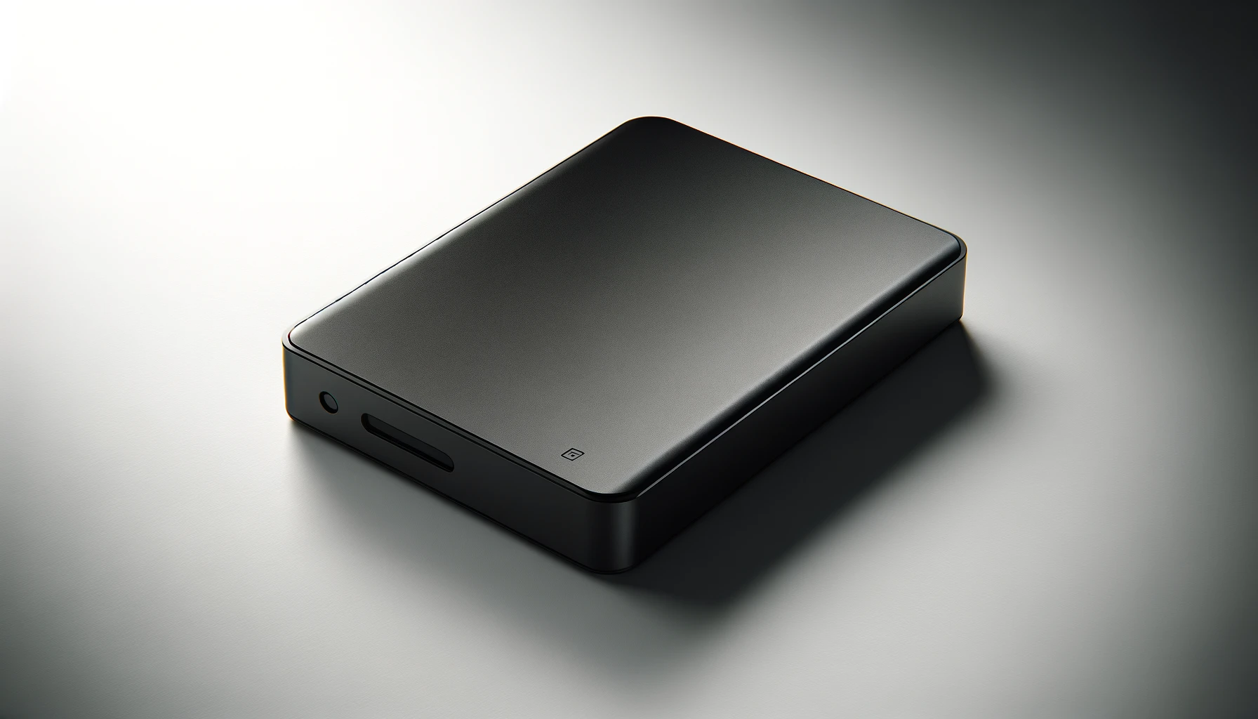 DALL·E-2024-03-18-14.22.08-A-high-definition-16_9-ratio-image-of-a-sleek-black-external-hard-drive-on-a-white-background.-The-device-has-a-modern-and-minimalist-design-with-a