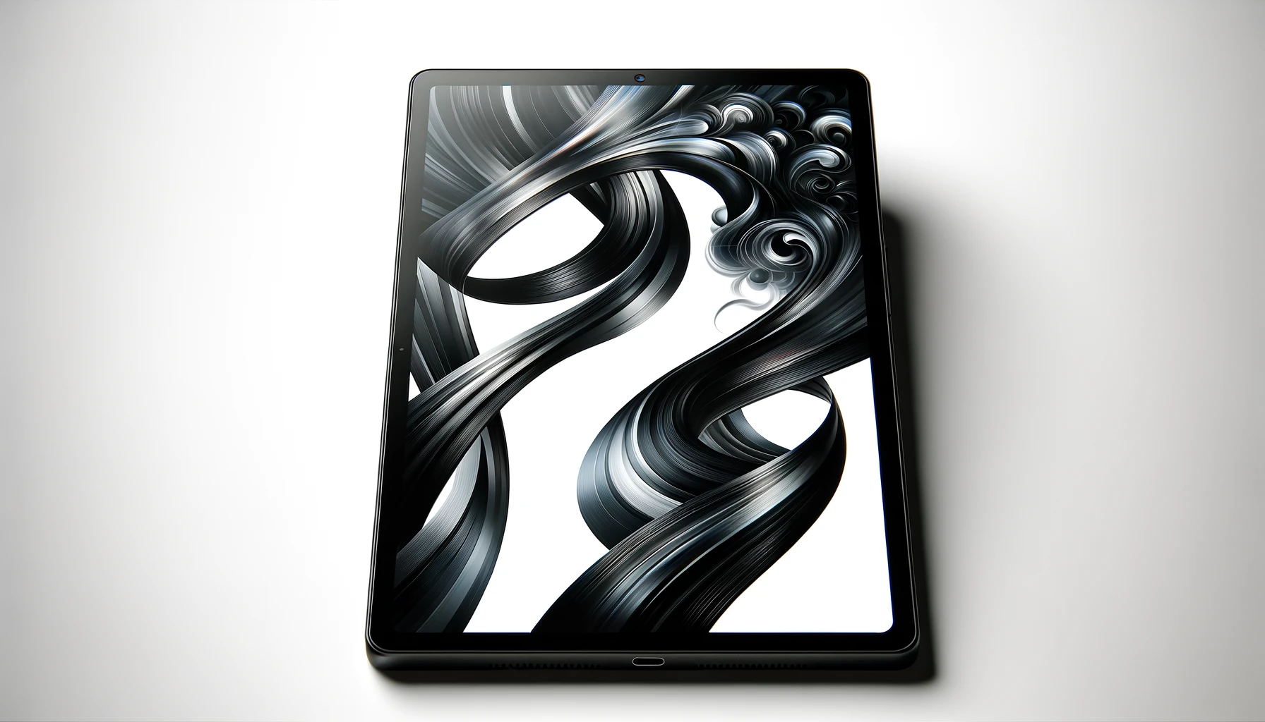 DALL·E-2024-03-18-14.31.19-A-high-definition-wide-16_9-ratio-image-of-a-modern-tablet-with-a-black-bezel-on-a-white-background.-The-tablet-displays-a-dynamic-abstract-wallpaper
