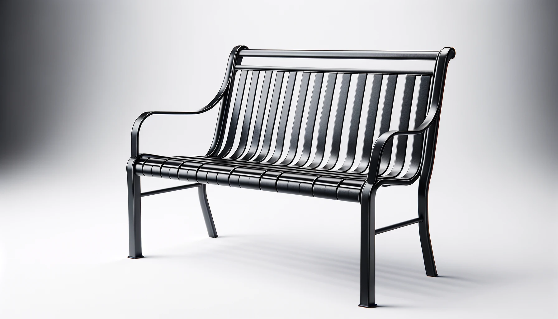 DALL·E-2024-03-18-16.09.50-A-realistic-16_9-photograph-style-image-of-a-black-steel-garden-bench-designed-for-two-people.-The-bench-should-have-a-modern-design-with-a-smooth-bla