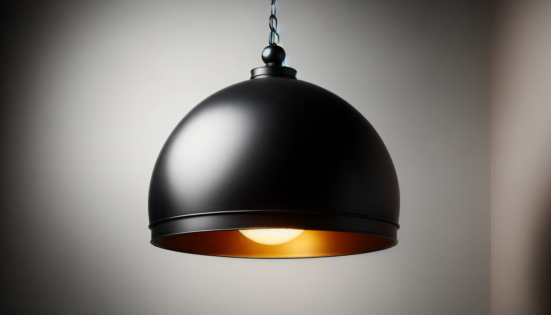 DALL·E-2024-03-19-13.46.44-Image-of-a-black-metal-pendant-light-on-a-white-background.-The-light-features-a-large-dome-shaped-shade-with-a-matte-exterior-and-a-golden-interior