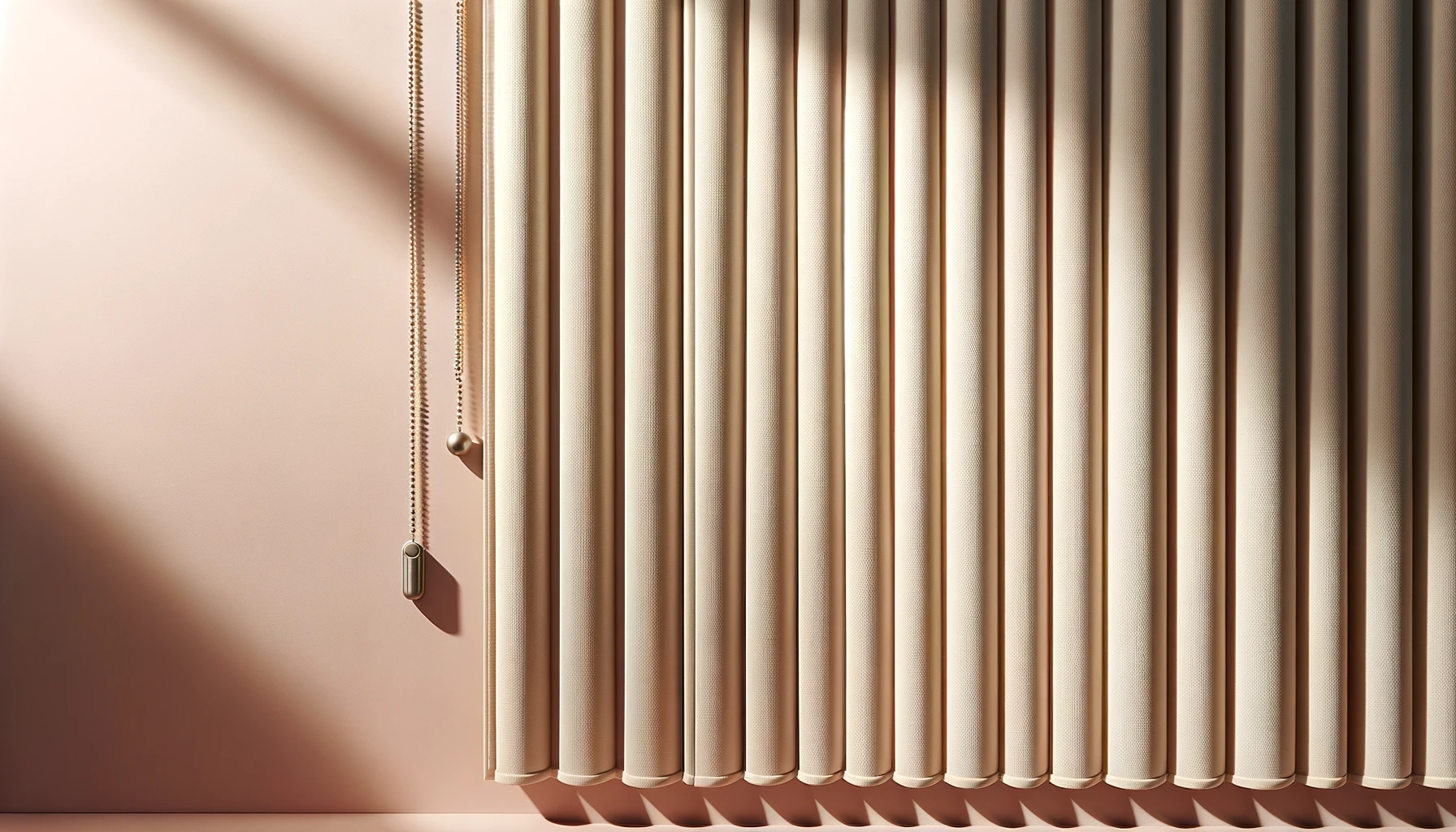 DALL·E-2024-03-20-14.45.47-Create-an-image-that-depicts-a-vertical-array-of-cream-colored-vertical-blinds-against-a-soft-pink-wall.-Each-blind-has-a-slightly-curved-shape-and-sm
