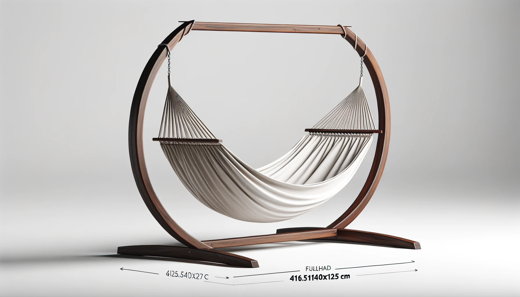 DALL·E-2024-03-20-17.13.06-A-3D-rendering-of-a-freestanding-hammock-in-a-16_9-ratio-FullHD.-The-hammock-measures-416.5x140x125-cm-and-features-a-curved-wooden-stand-with-a-dark