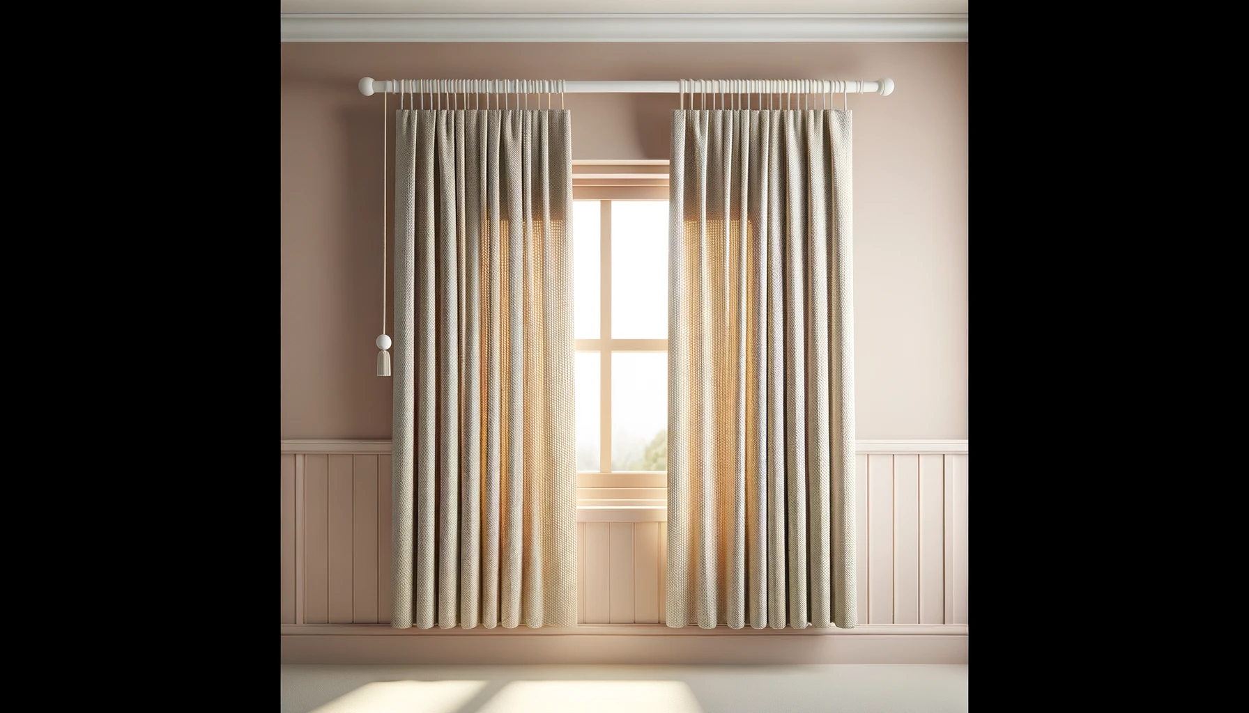 DALL·E-2024-03-21-09.47.58-A-wide-angle-image-of-a-beige-textured-curtain-horizontally-draped-across-a-window-with-visible-fabric-folds-and-a-woven-pattern-for-depth.-The-curta