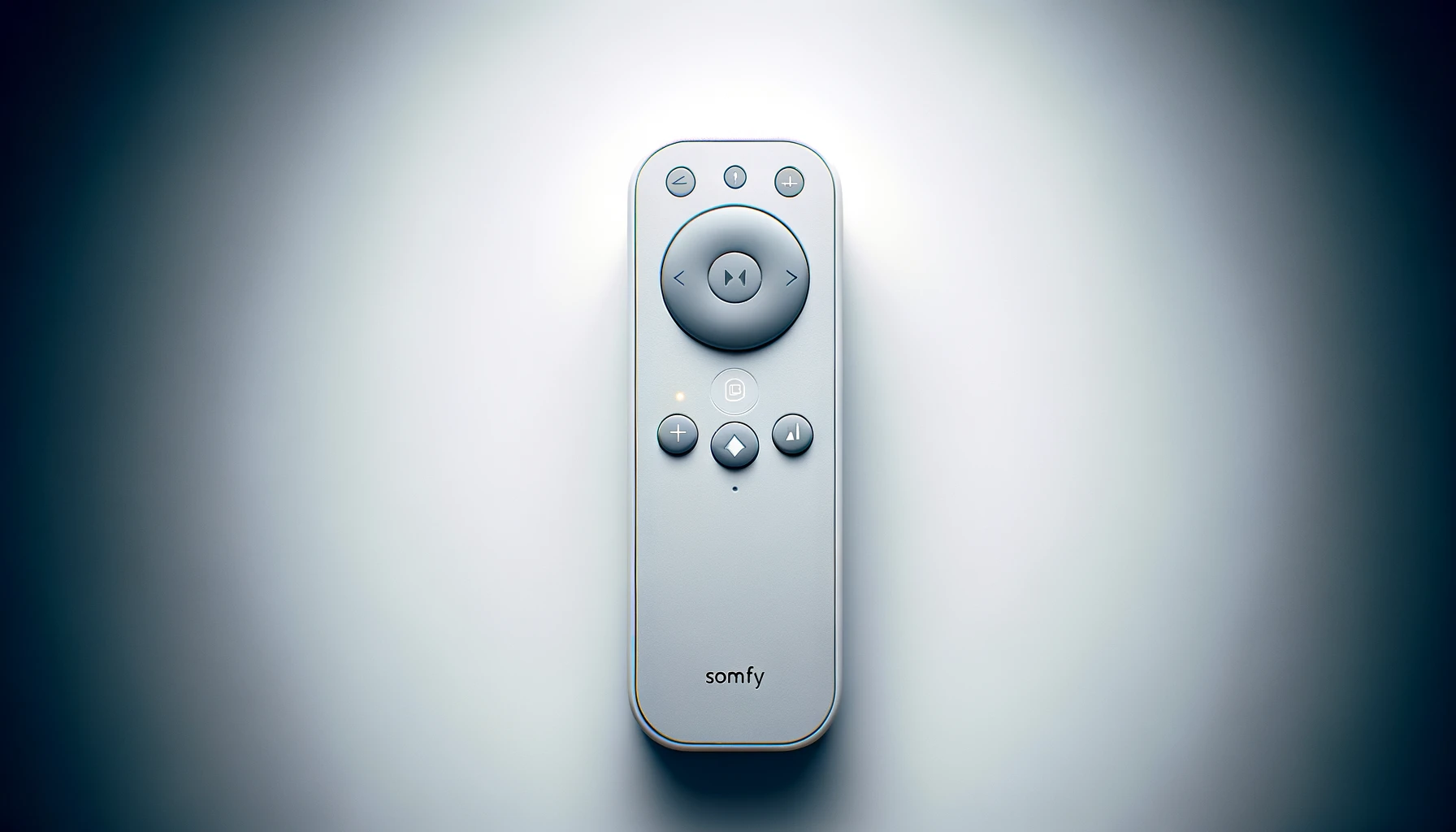 DALL·E-2024-03-22-09.03.31-A-high-resolution-wide-angle-image-of-a-sleek-modern-remote-control.-The-remote-is-compact-with-a-vertical-elongation-and-a-gentle-taper-towards-the