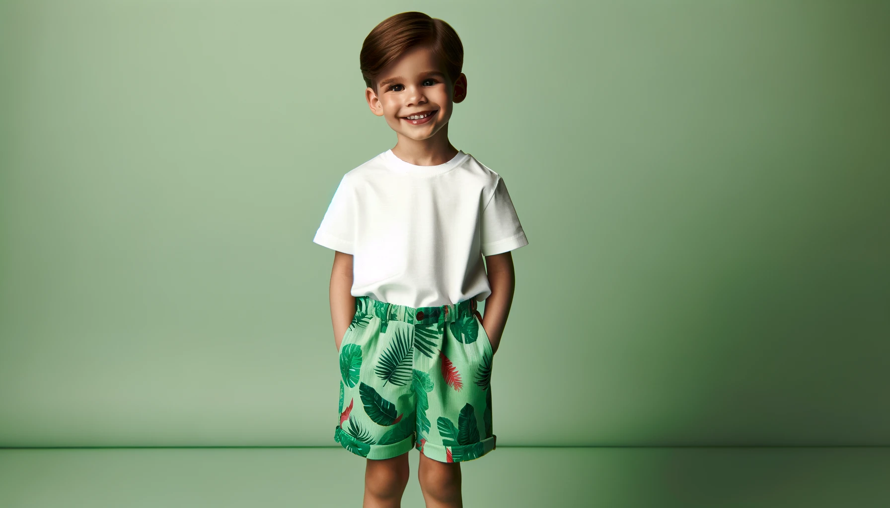 DALL·E-2024-04-03-13.56.23-A-full-length-portrait-of-a-young-child-standing-against-a-solid-color-background.-The-child-is-wearing-a-plain-white-short-sleeved-t-shirt-and-vibran