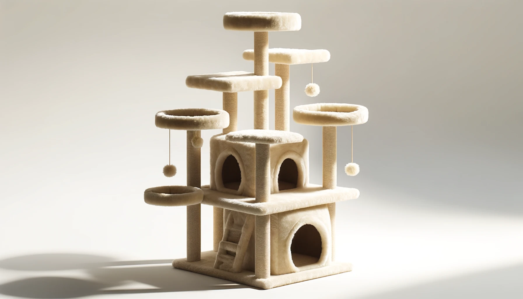 DALL·E-2024-04-04-09.22.08-A-realistic-image-of-a-multi-level-cat-tree-in-a-cream-color.-The-cat-tree-features-various-platforms-at-different-heights-a-cozy-cat-condo-at-the-ba
