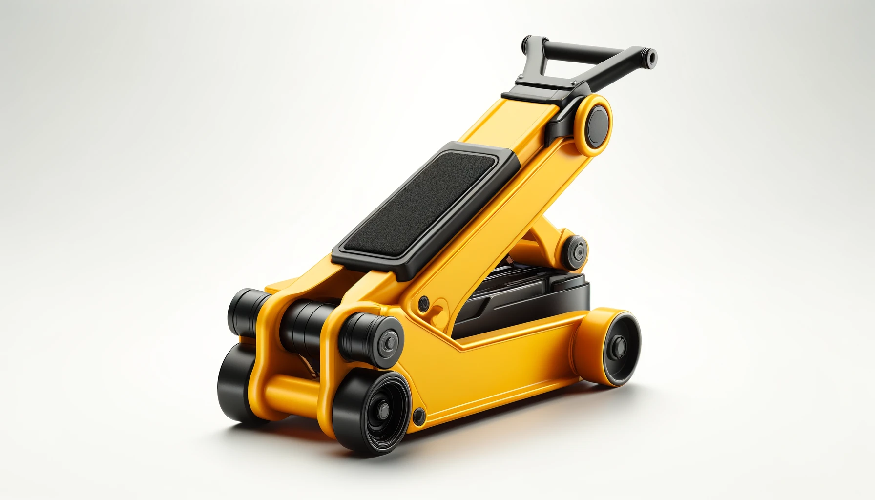 DALL·E-2024-04-04-11.09.11-Create-an-image-of-a-vibrant-yellow-hydraulic-floor-jack.-The-jack-has-a-sleek-low-profile-design-for-sliding-under-vehicles-with-ease.-The-body-of-t
