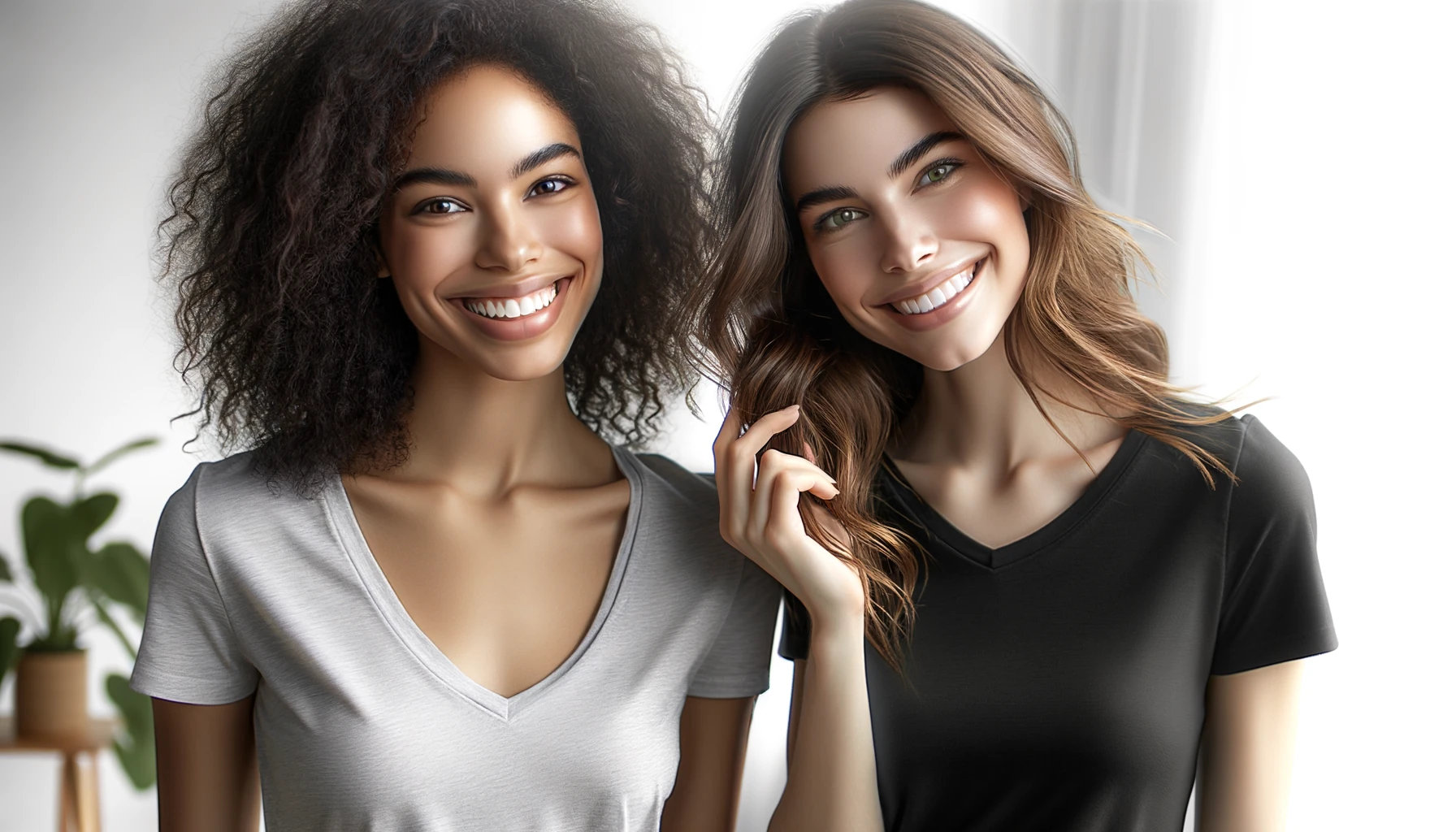 DALL·E-2024-04-04-12.34.04-Create-a-detailed-image-of-two-smiling-women-in-a-bright-friendly-setting.-The-first-woman-has-curly-black-hair-medium-skin-tone-and-is-wearing-a-p